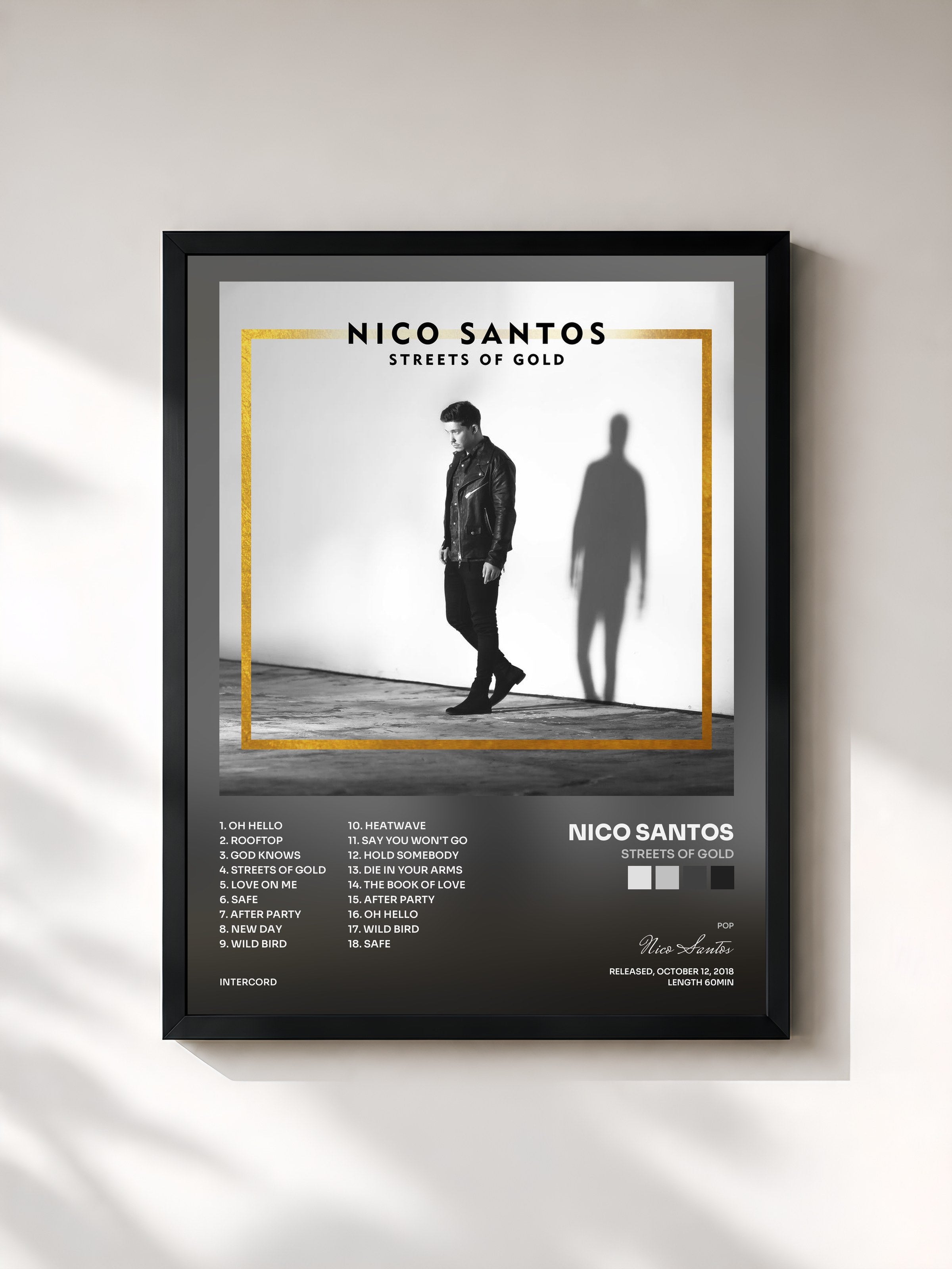 #noir Tableau de l'album Streets Of Gold de Nico Santos, cadre noir, imprimé et encadré en France