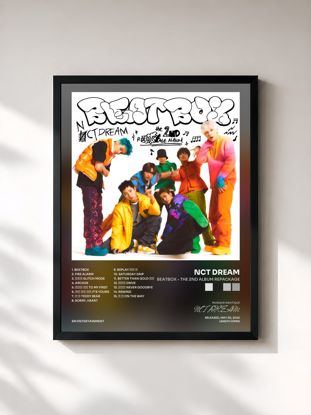 #noir Tableau de l'album Beatbox - The 2nd Album Repackage de NCT DREAM, cadre noir, imprimé et encadré en France