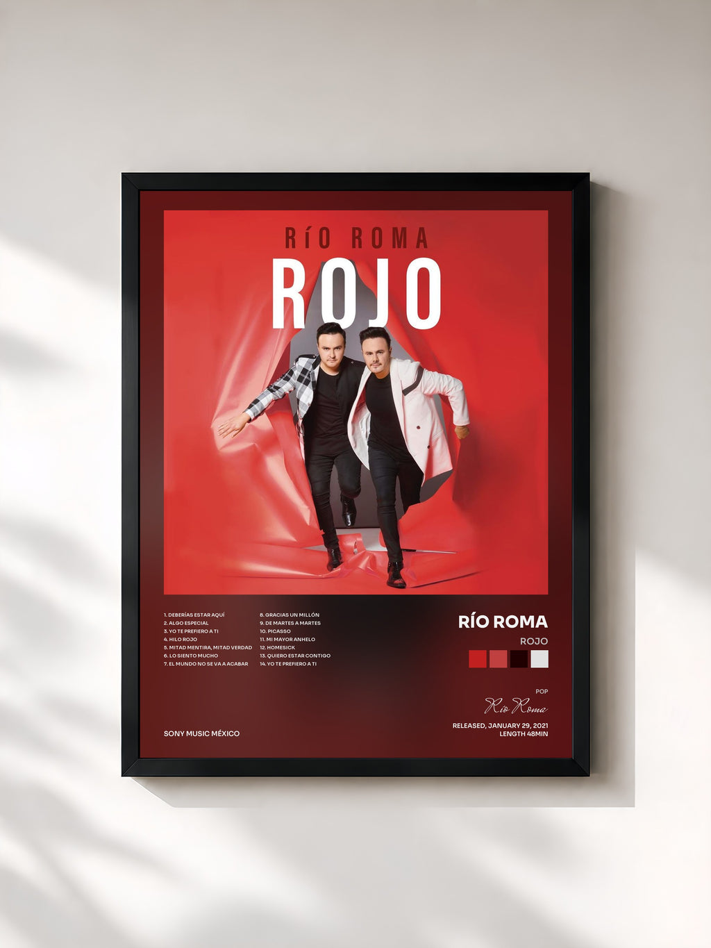 #noir Tableau de l'album Rojo de Río Roma, cadre noir, imprimé et encadré en France