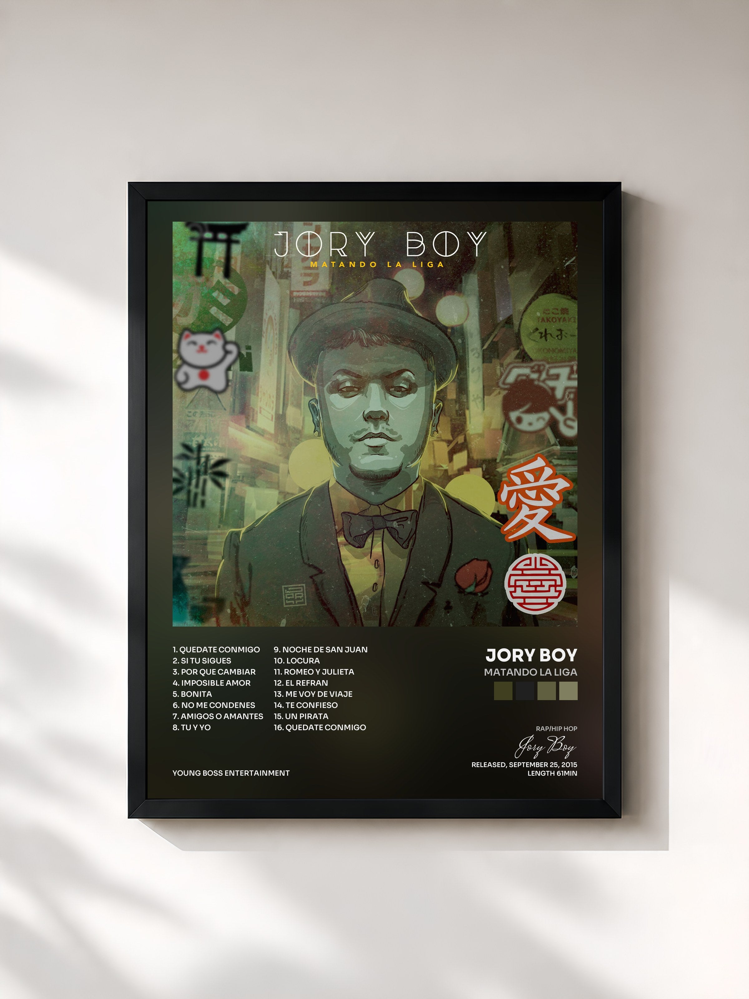 #noir Tableau de l'album Matando La Liga de Jory Boy, cadre noir, imprimé et encadré en France