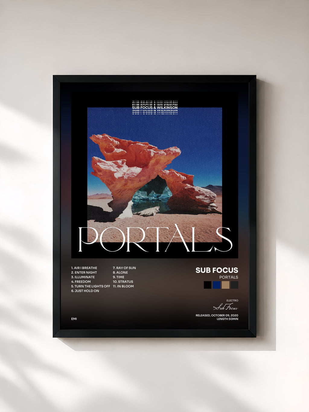 #noir Tableau de l'album Portals de Sub Focus, cadre noir, imprimé et encadré en France