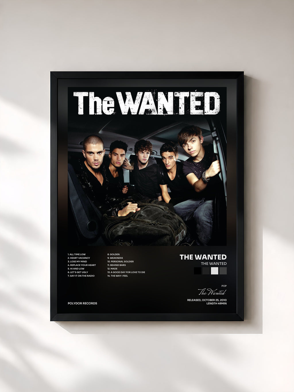 #noir Tableau de l'album The Wanted de The Wanted, cadre noir, imprimé et encadré en France