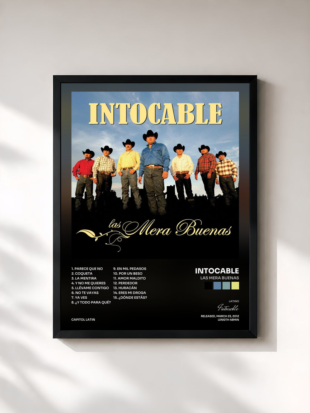 #noir Tableau de l'album Las Mera Buenas de Intocable, cadre noir, imprimé et encadré en France