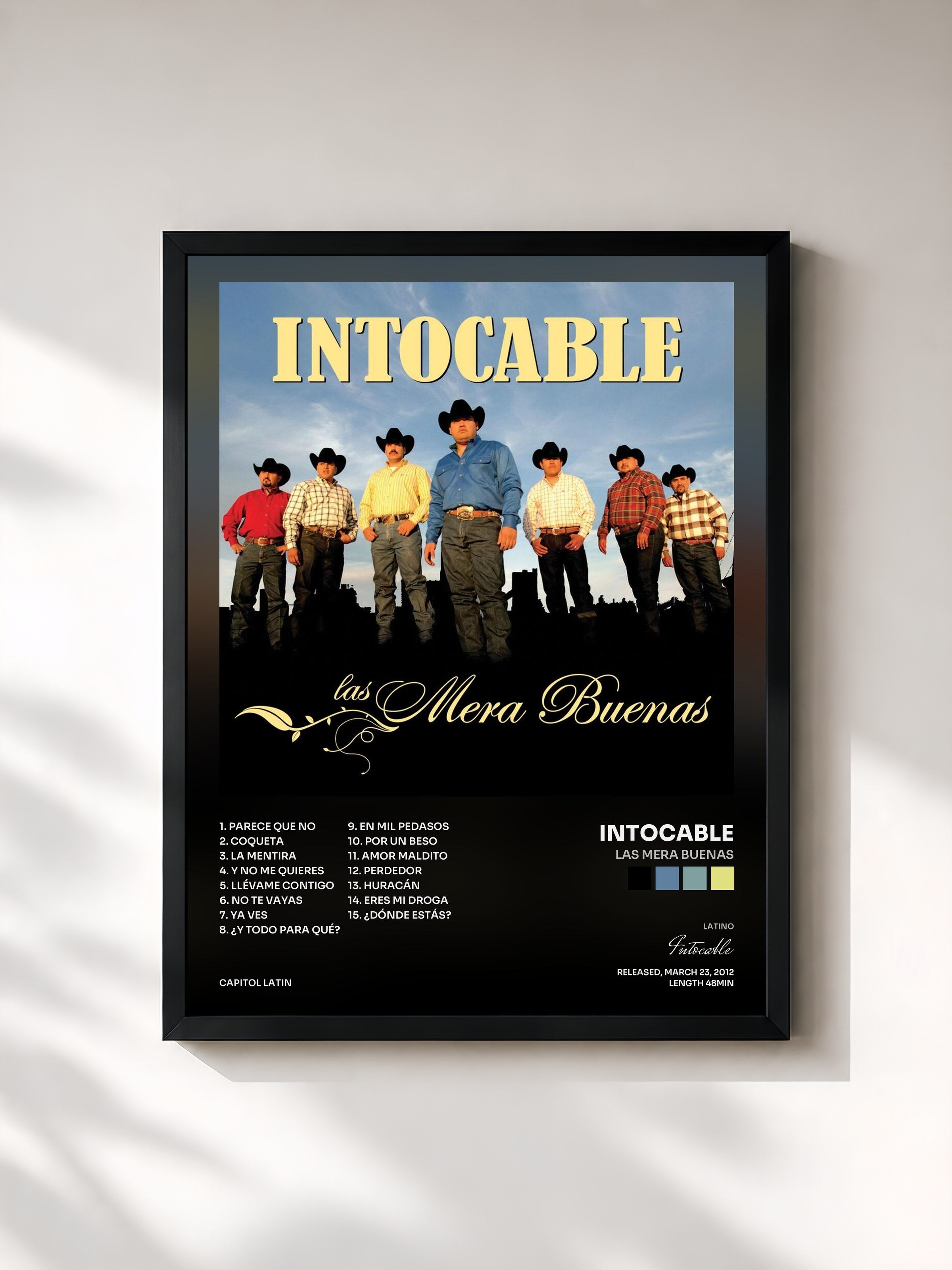 #noir Tableau de l'album Las Mera Buenas de Intocable, cadre noir, imprimé et encadré en France