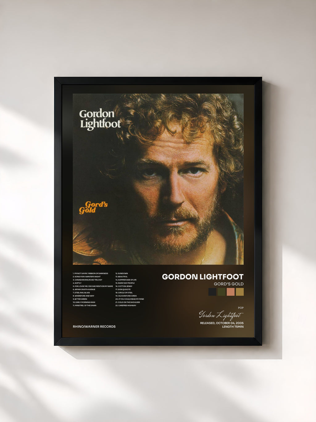 #noir Tableau de l'album Gord's Gold de Gordon Lightfoot, cadre noir, imprimé et encadré en France
