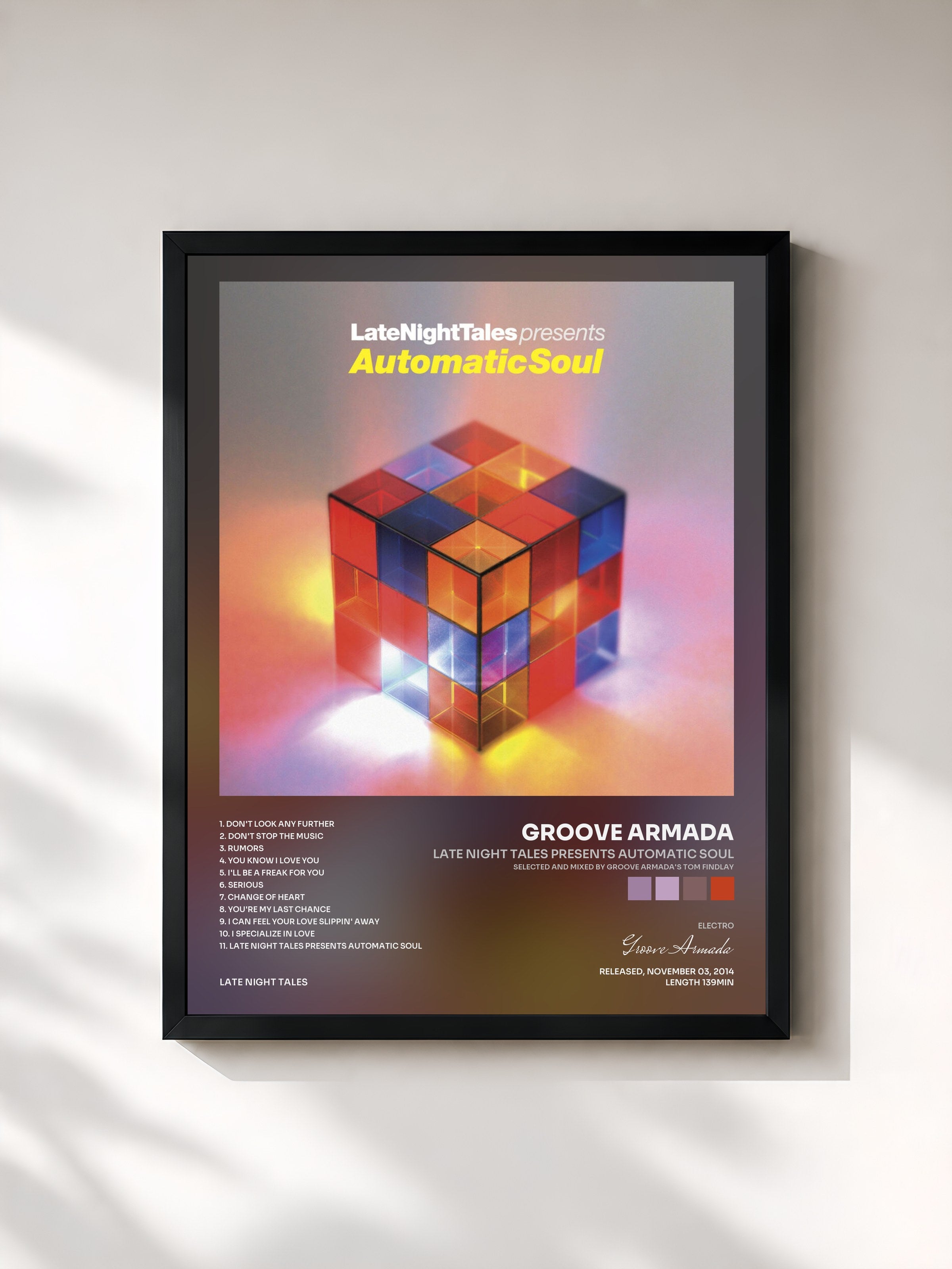 #noir Tableau de l'album Late Night Tales Presents Automatic Soul (Selected and Mixed by Groove Armada's Tom Findlay) de Groove Armada, cadre noir, imprimé et encadré en France