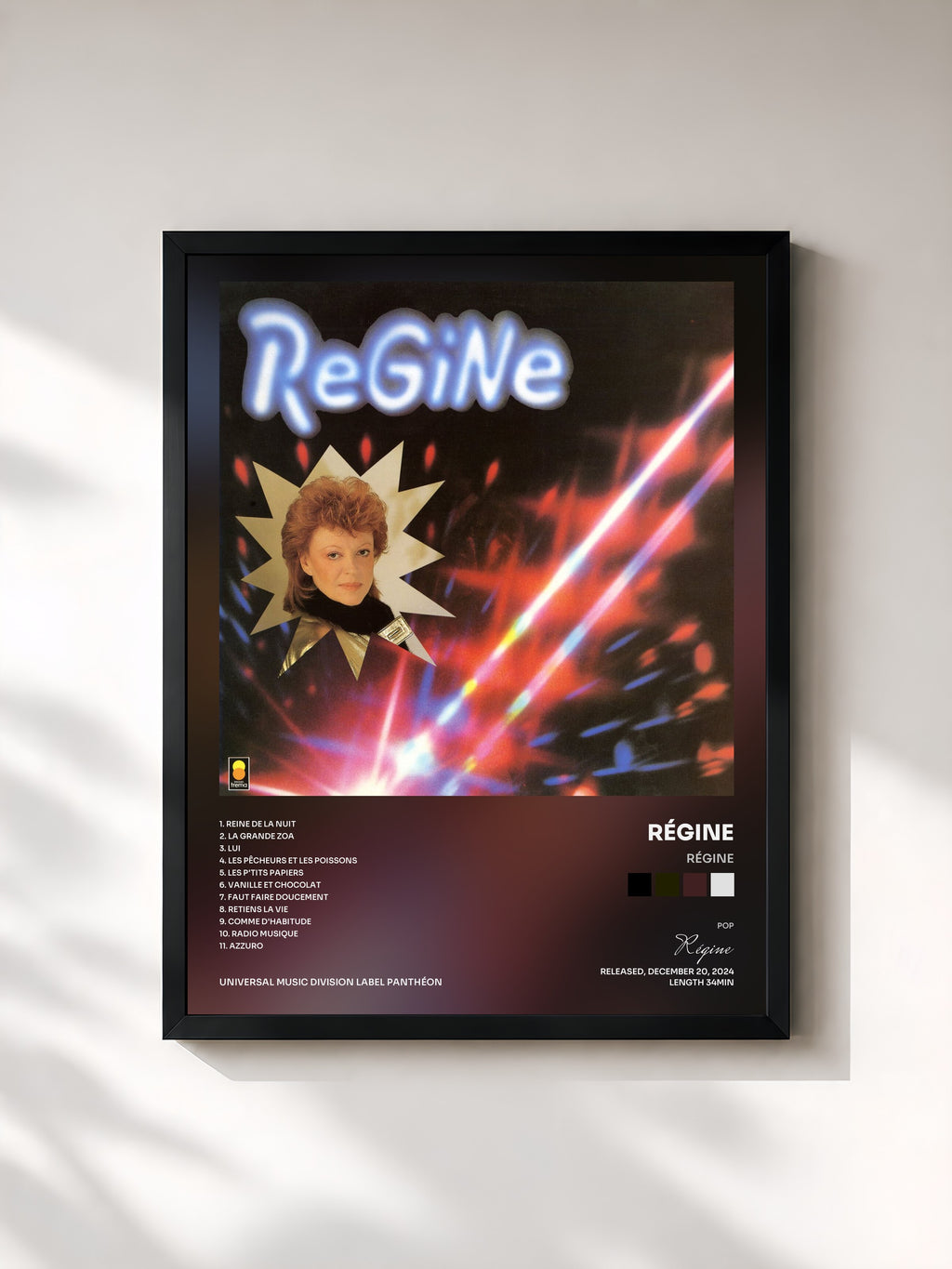 #noir Tableau de l'album Régine de Régine, cadre noir, imprimé et encadré en France
