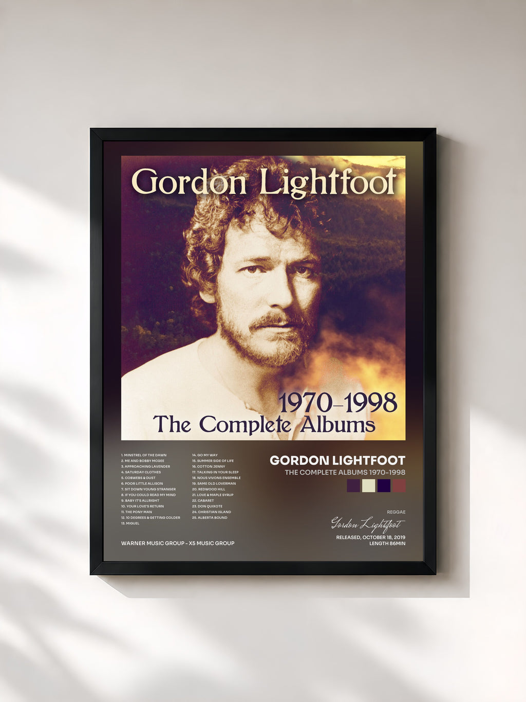 #noir Tableau de l'album The Complete Albums 1970-1998 de Gordon Lightfoot, cadre noir, imprimé et encadré en France