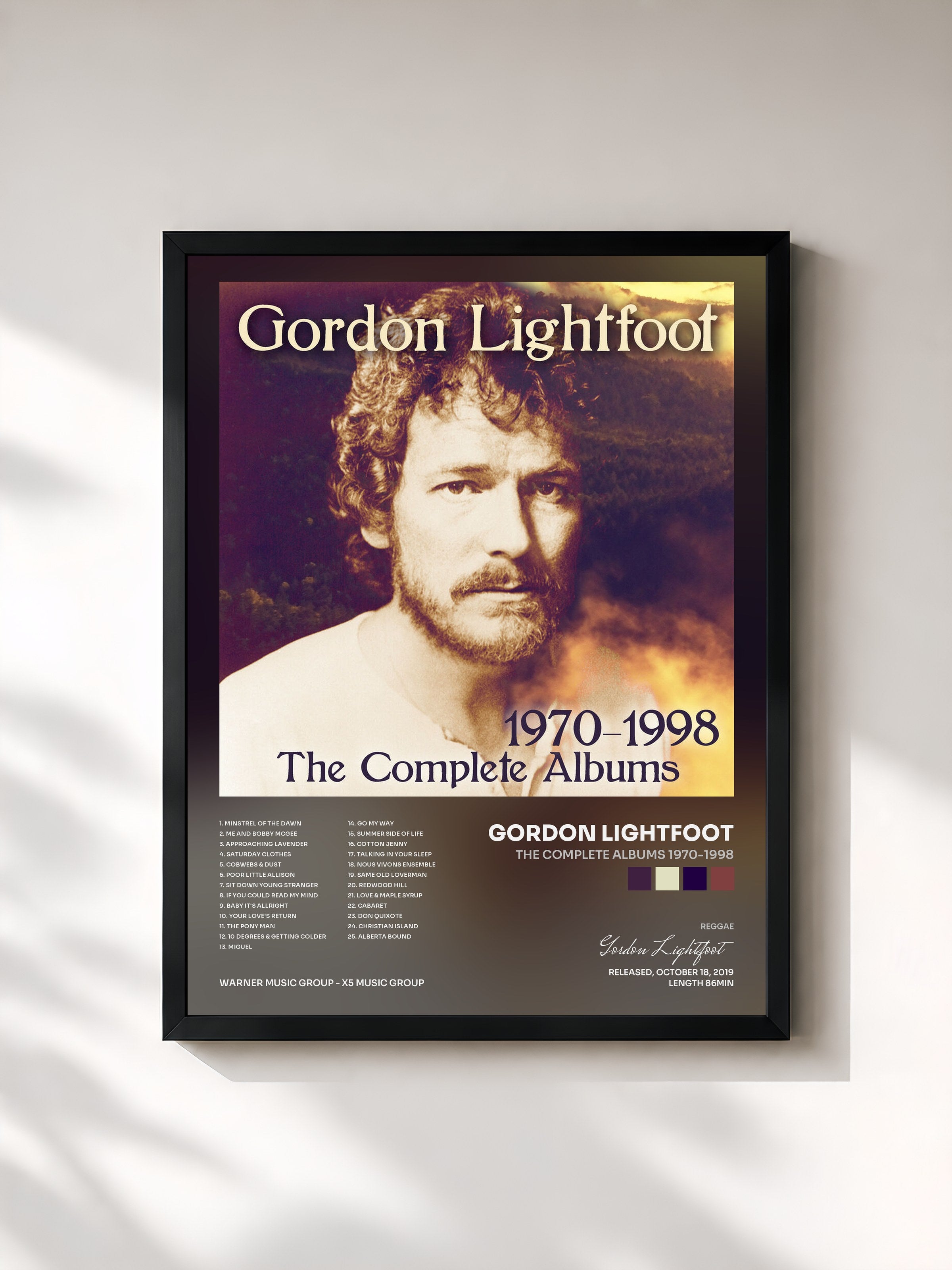 #noir Tableau de l'album The Complete Albums 1970-1998 de Gordon Lightfoot, cadre noir, imprimé et encadré en France