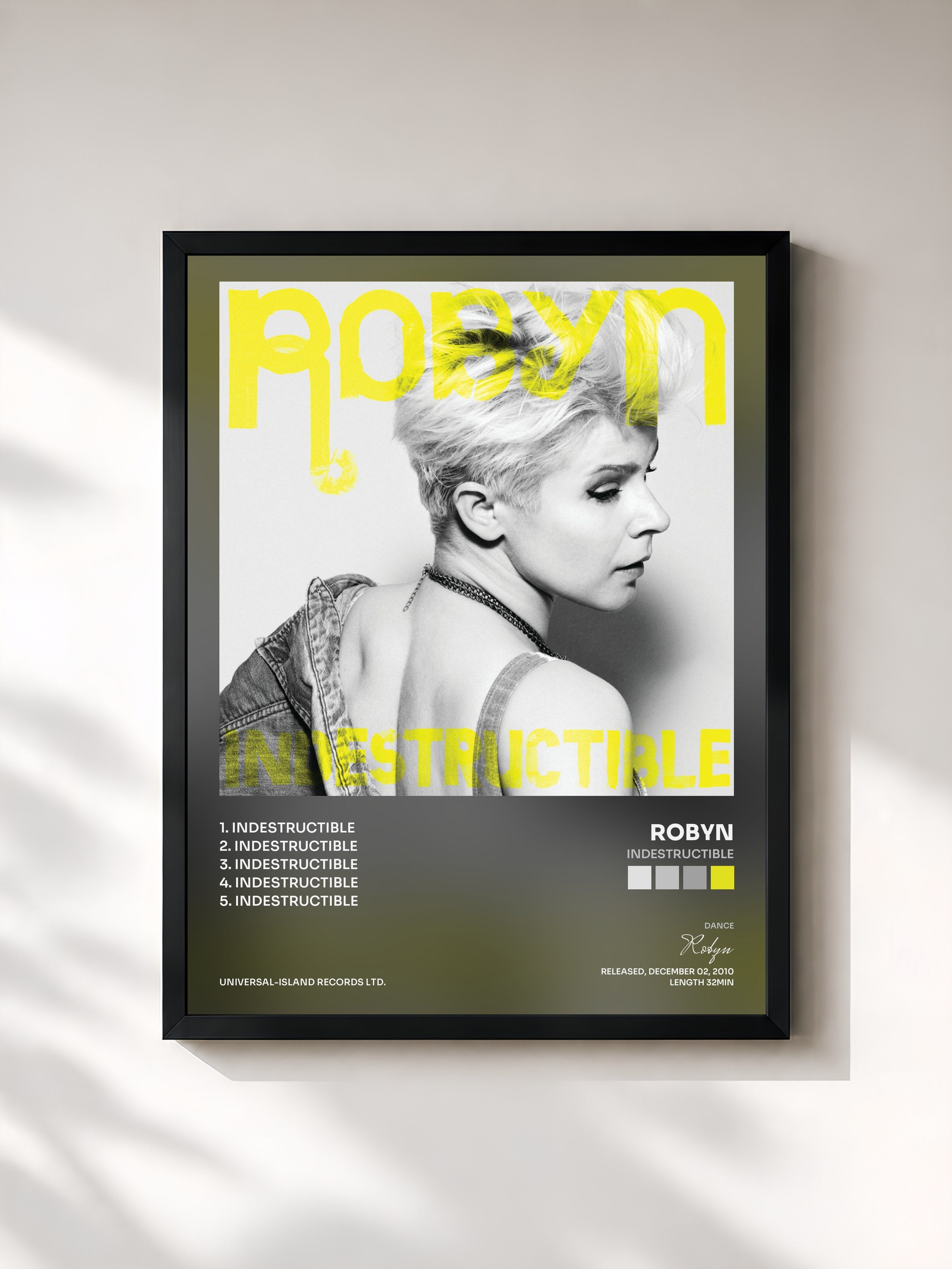 #noir Tableau de l'album Indestructible de Robyn, cadre noir, imprimé et encadré en France