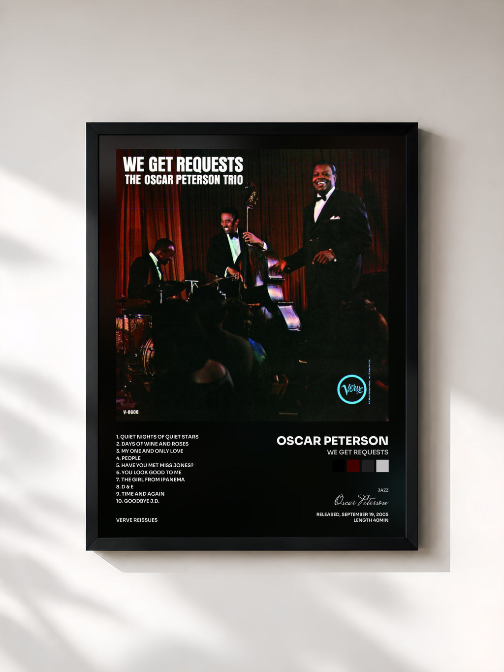 #noir Tableau de l'album We Get Requests de Oscar Peterson, cadre noir, imprimé et encadré en France