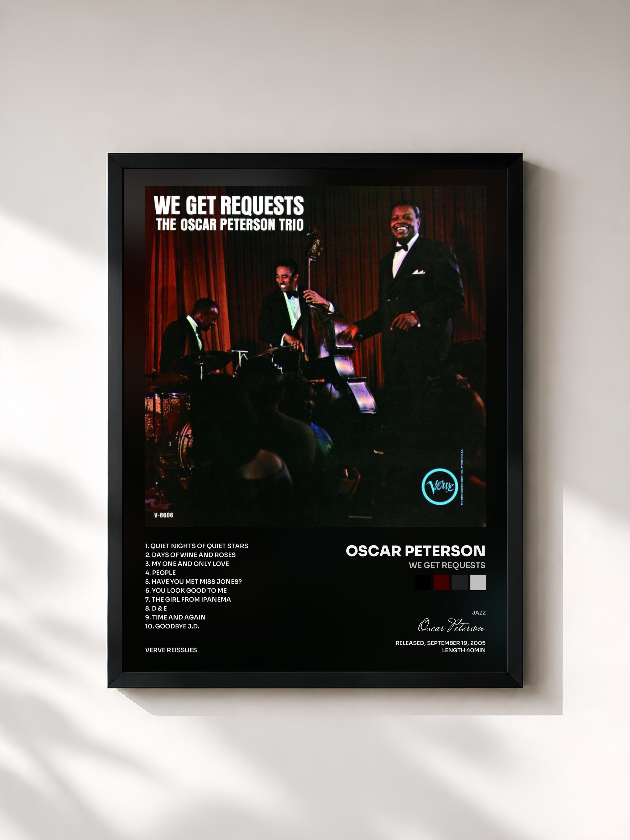 #noir Tableau de l'album We Get Requests de Oscar Peterson, cadre noir, imprimé et encadré en France