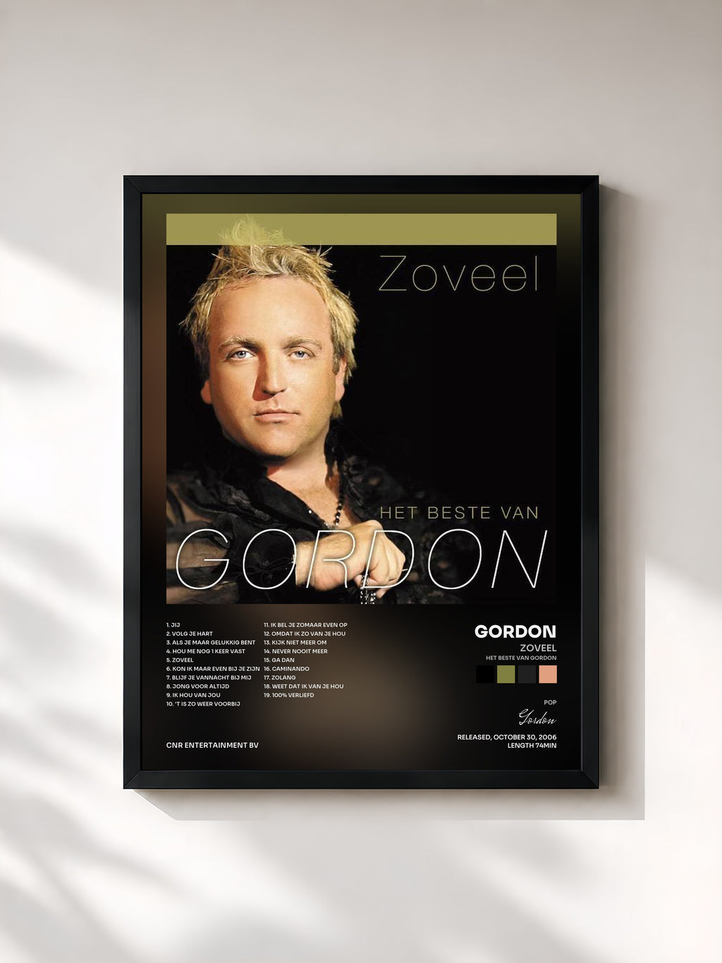 #noir Tableau de l'album Zoveel (Het beste van Gordon) de Gordon, cadre noir, imprimé et encadré en France