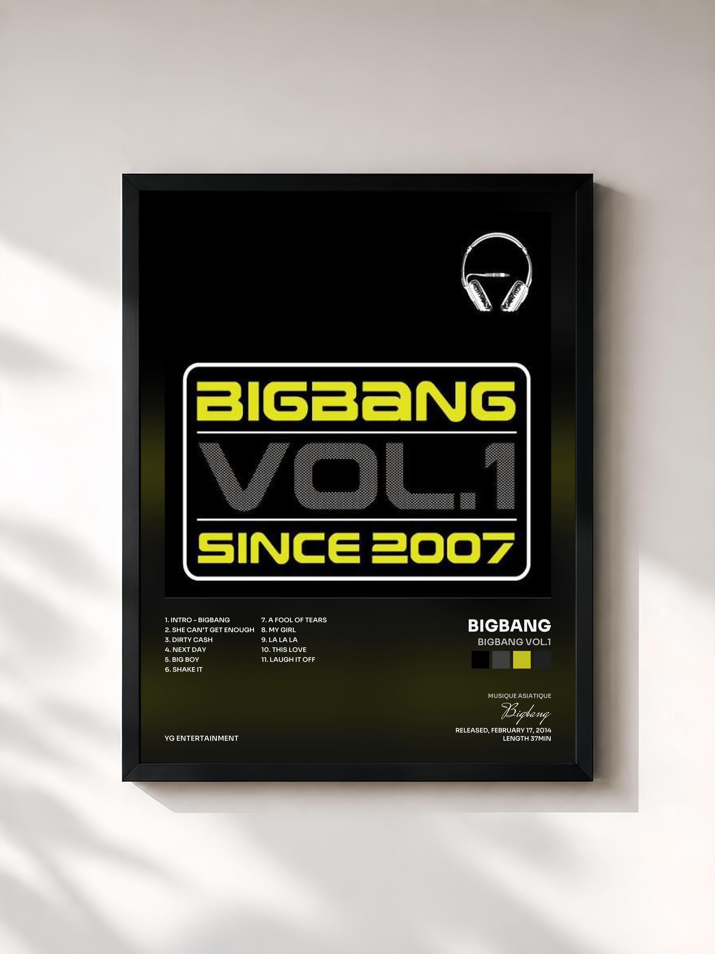 #noir Tableau de l'album BIGBANG Vol.1 de Bigbang, cadre noir, imprimé et encadré en France