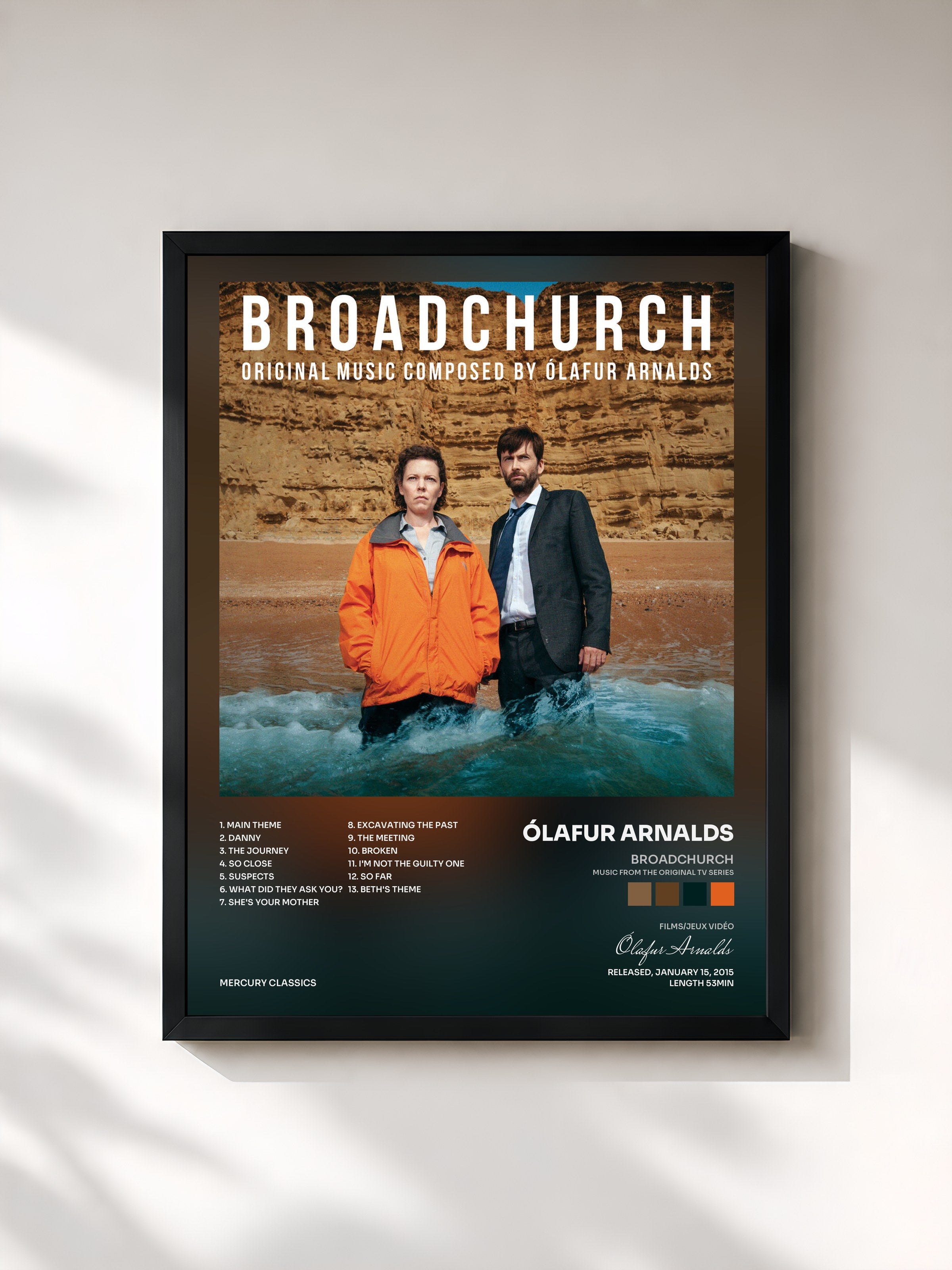 #noir Tableau de l'album Broadchurch (Music From The Original TV Series) de Ólafur Arnalds, cadre noir, imprimé et encadré en France