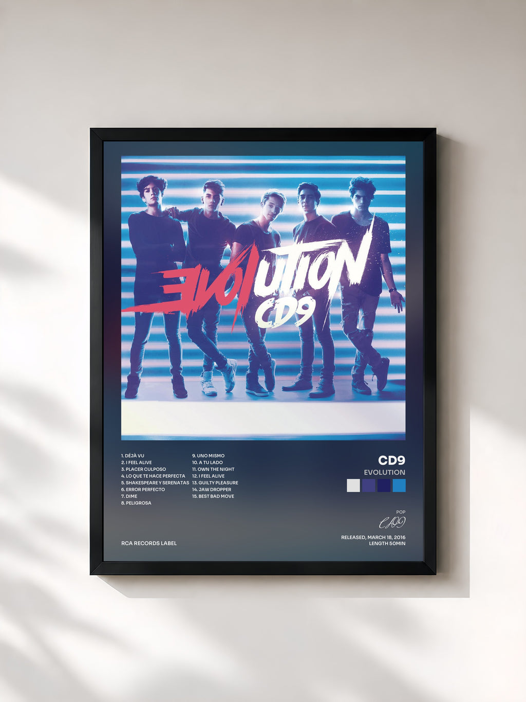 #noir Tableau de l'album EVOLUTION de CD9, cadre noir, imprimé et encadré en France