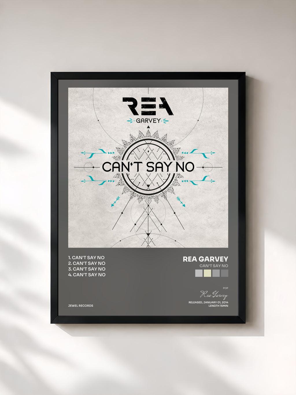 #noir Tableau de l'album Can't Say No de Rea Garvey, cadre noir, imprimé et encadré en France