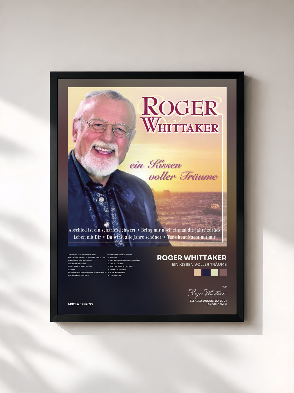 #noir Tableau de l'album Ein Kissen voller Träume de Roger Whittaker, cadre noir, imprimé et encadré en France