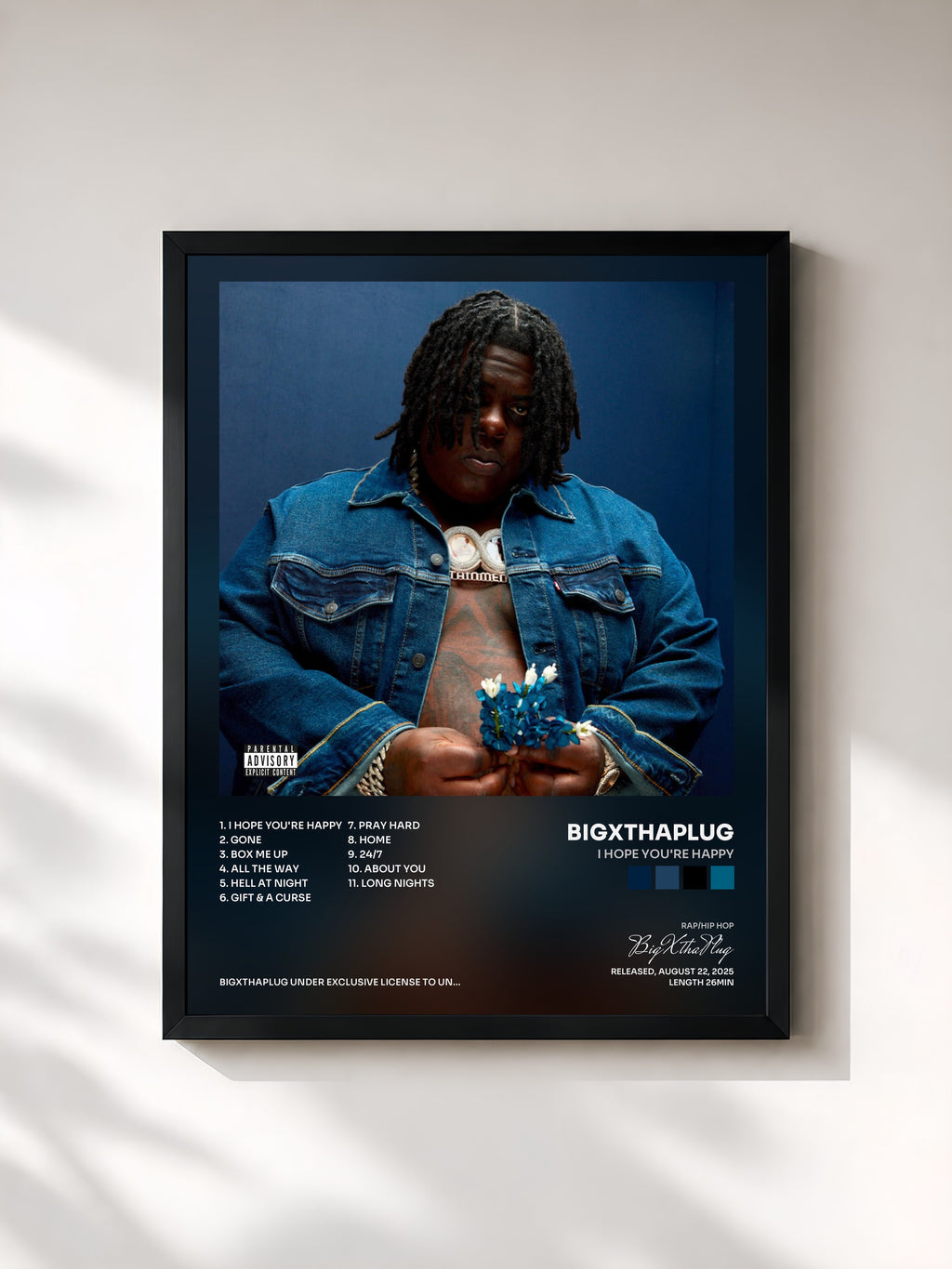 #noir Tableau de l'album I Hope You're Happy de BigXthaPlug, cadre noir, imprimé et encadré en France