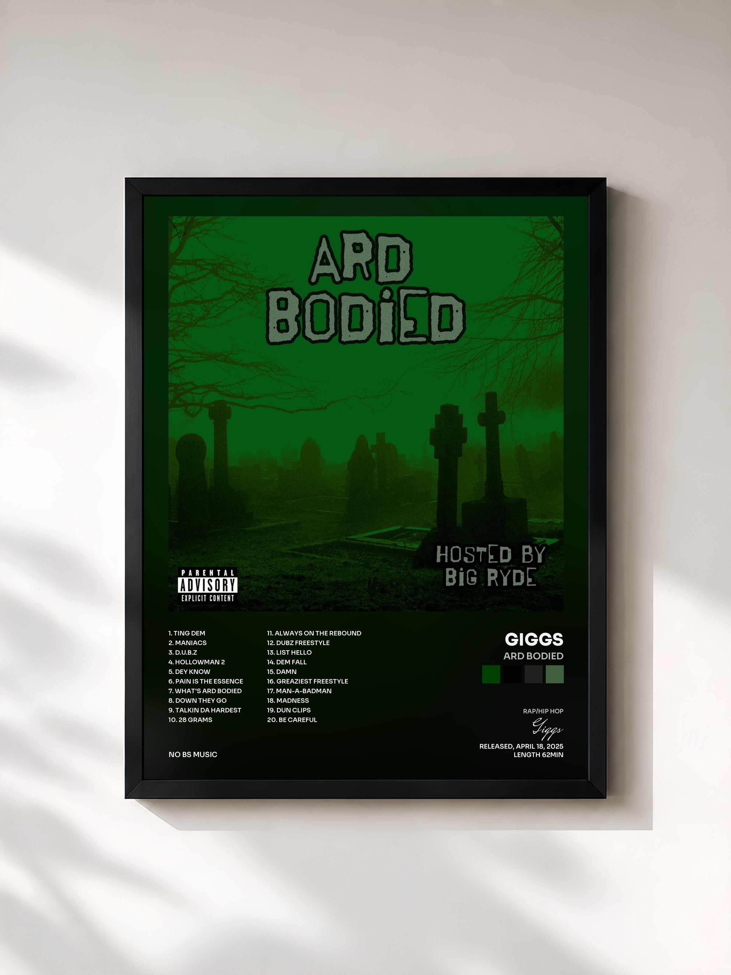#noir Tableau de l'album Ard Bodied de Giggs, cadre noir, imprimé et encadré en France