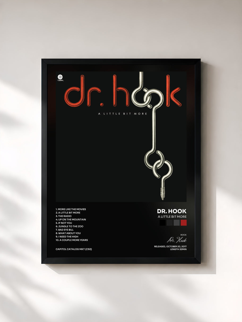 #noir Tableau de l'album A Little Bit More de Dr. Hook, cadre noir, imprimé et encadré en France