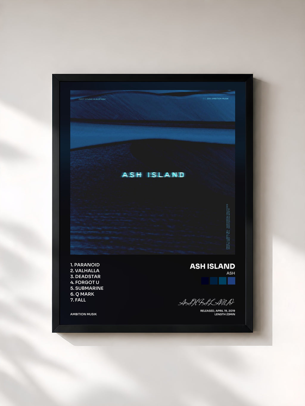 #noir Tableau de l'album Ash de ASH ISLAND, cadre noir, imprimé et encadré en France