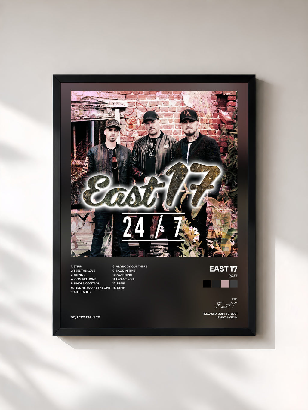 #noir Tableau de l'album 24/7 de East 17, cadre noir, imprimé et encadré en France