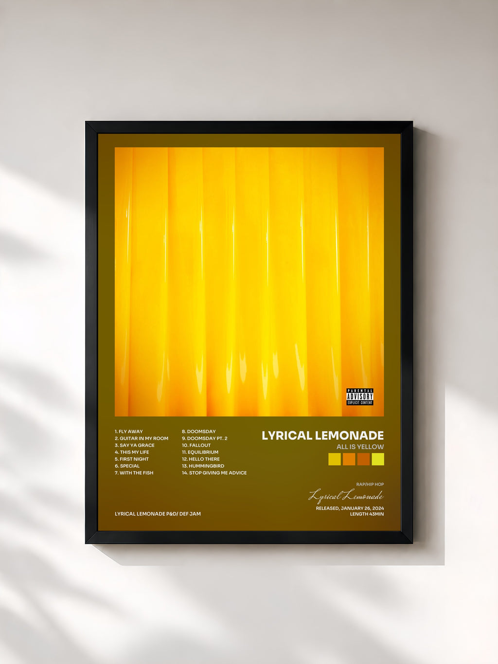 #noir Tableau de l'album All Is Yellow de Lyrical Lemonade, cadre noir, imprimé et encadré en France