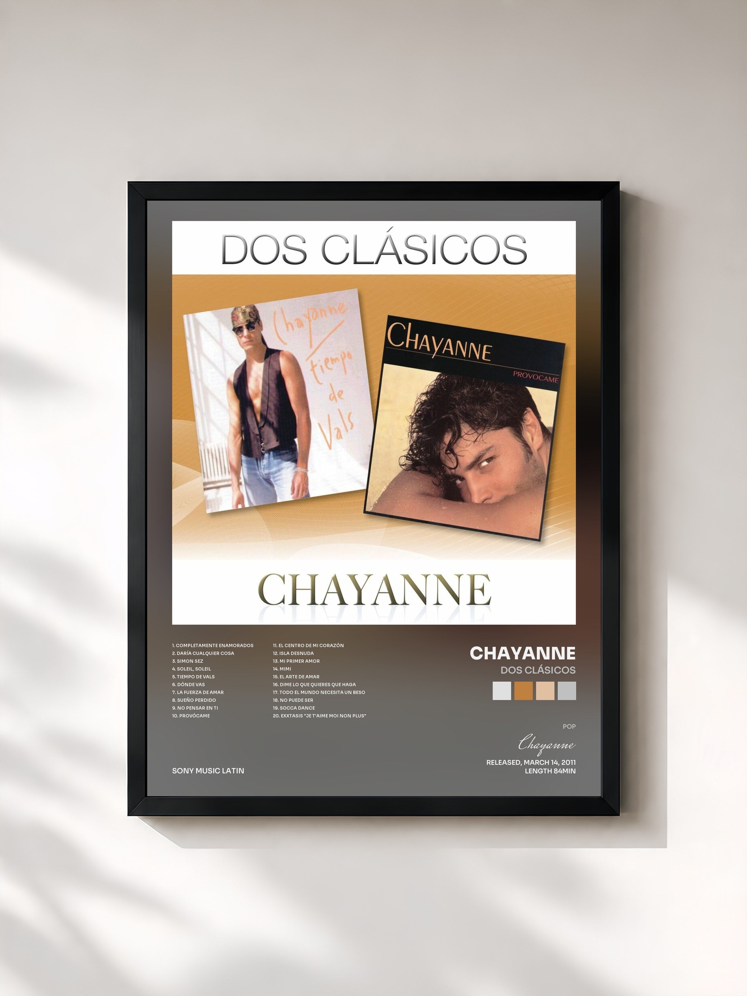 #noir Tableau de l'album Dos Clásicos de Chayanne, cadre noir, imprimé et encadré en France