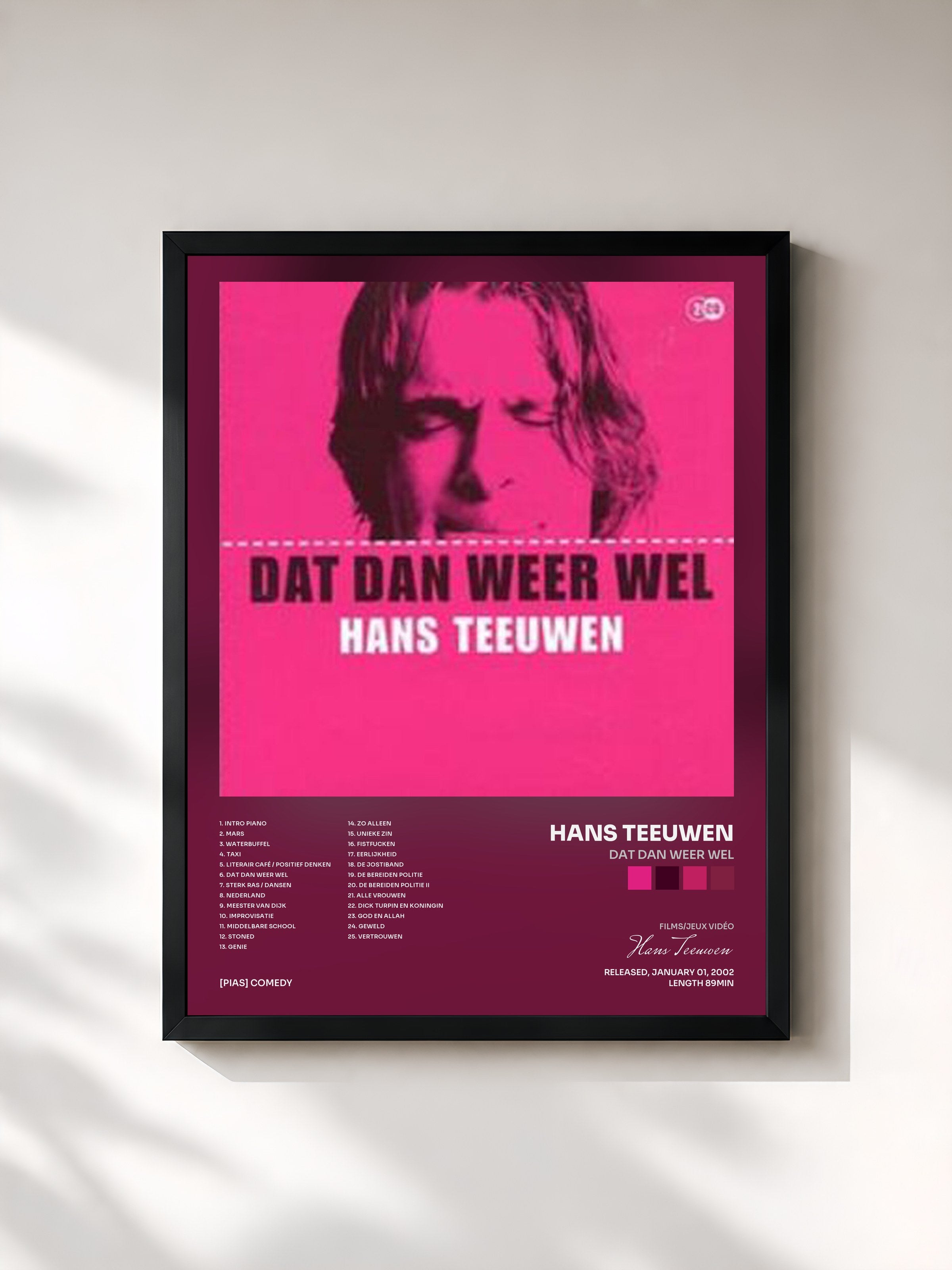#noir Tableau de l'album Dat Dan Weer Wel de Hans Teeuwen, cadre noir, imprimé et encadré en France