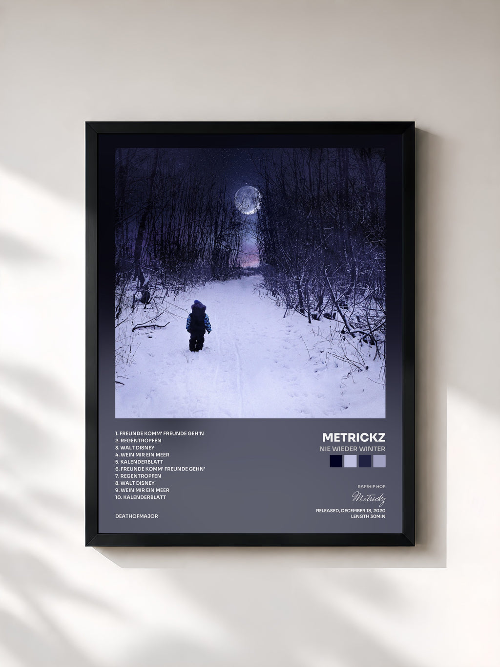 #noir Tableau de l'album Nie wieder Winter de Metrickz, cadre noir, imprimé et encadré en France