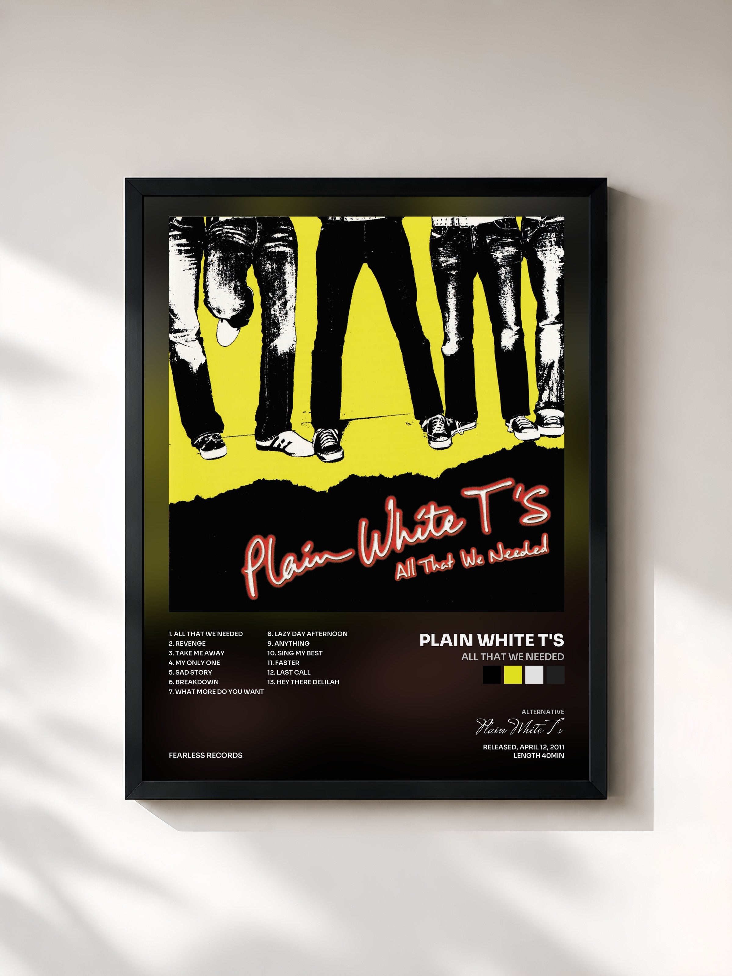 #noir Tableau de l'album All That We Needed de Plain White T's, cadre noir, imprimé et encadré en France