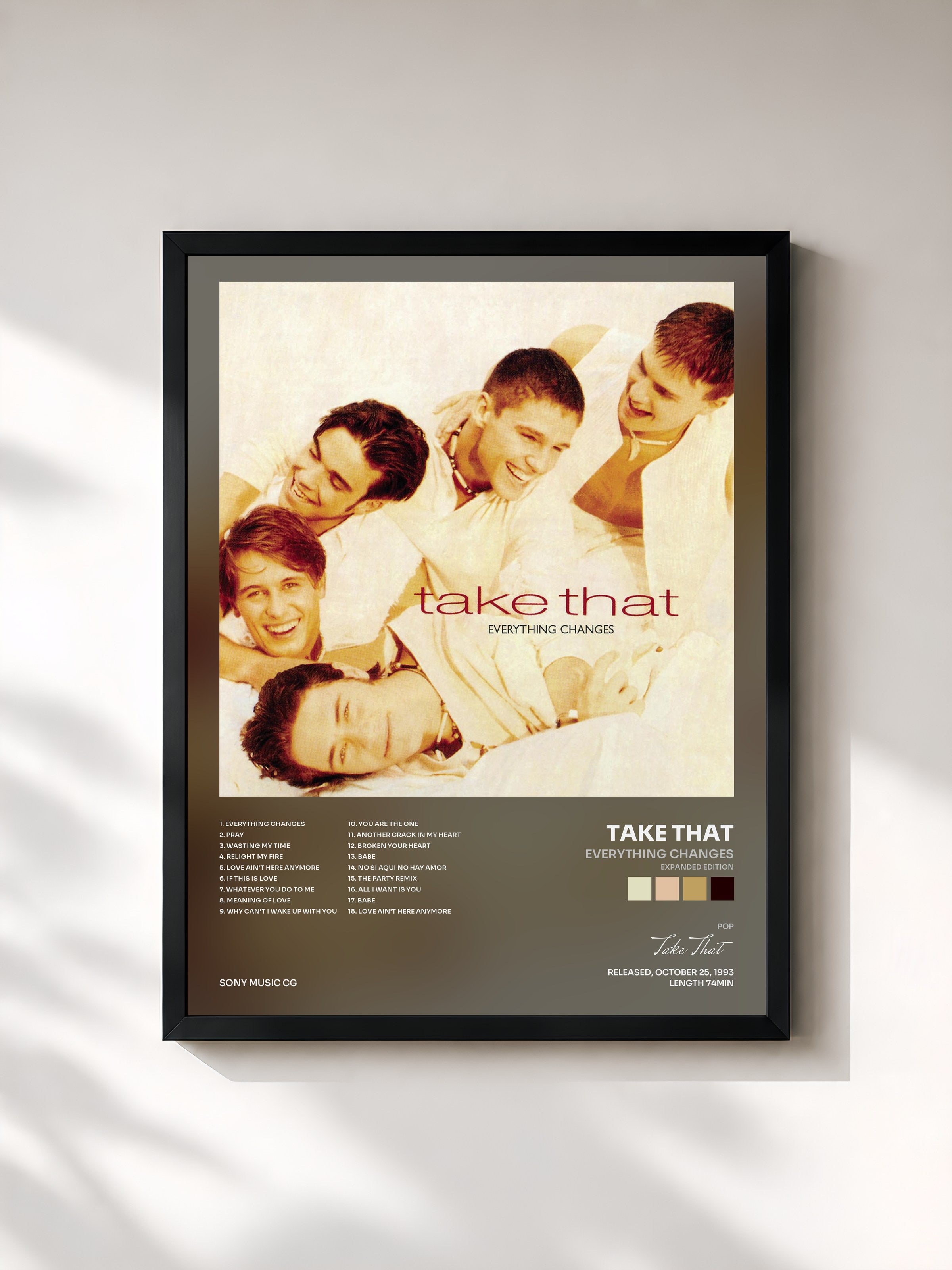 #noir Tableau de l'album Everything Changes (Expanded Edition) de Take That, cadre noir, imprimé et encadré en France