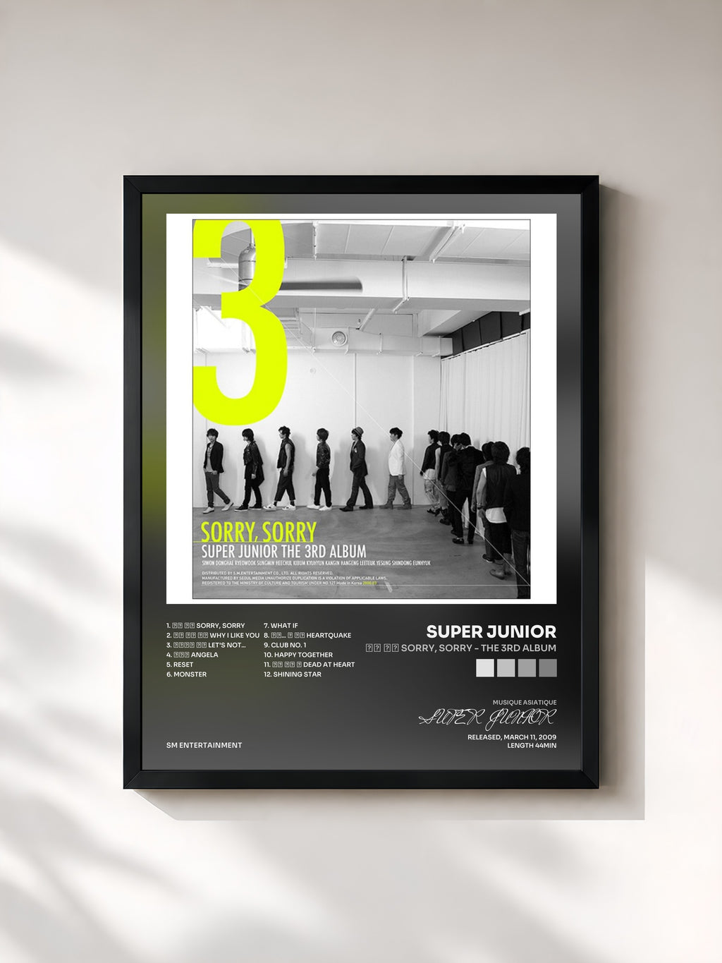 #noir Tableau de l'album 쏘리 쏘리 SORRY, SORRY - The 3rd Album de SUPER JUNIOR, cadre noir, imprimé et encadré en France