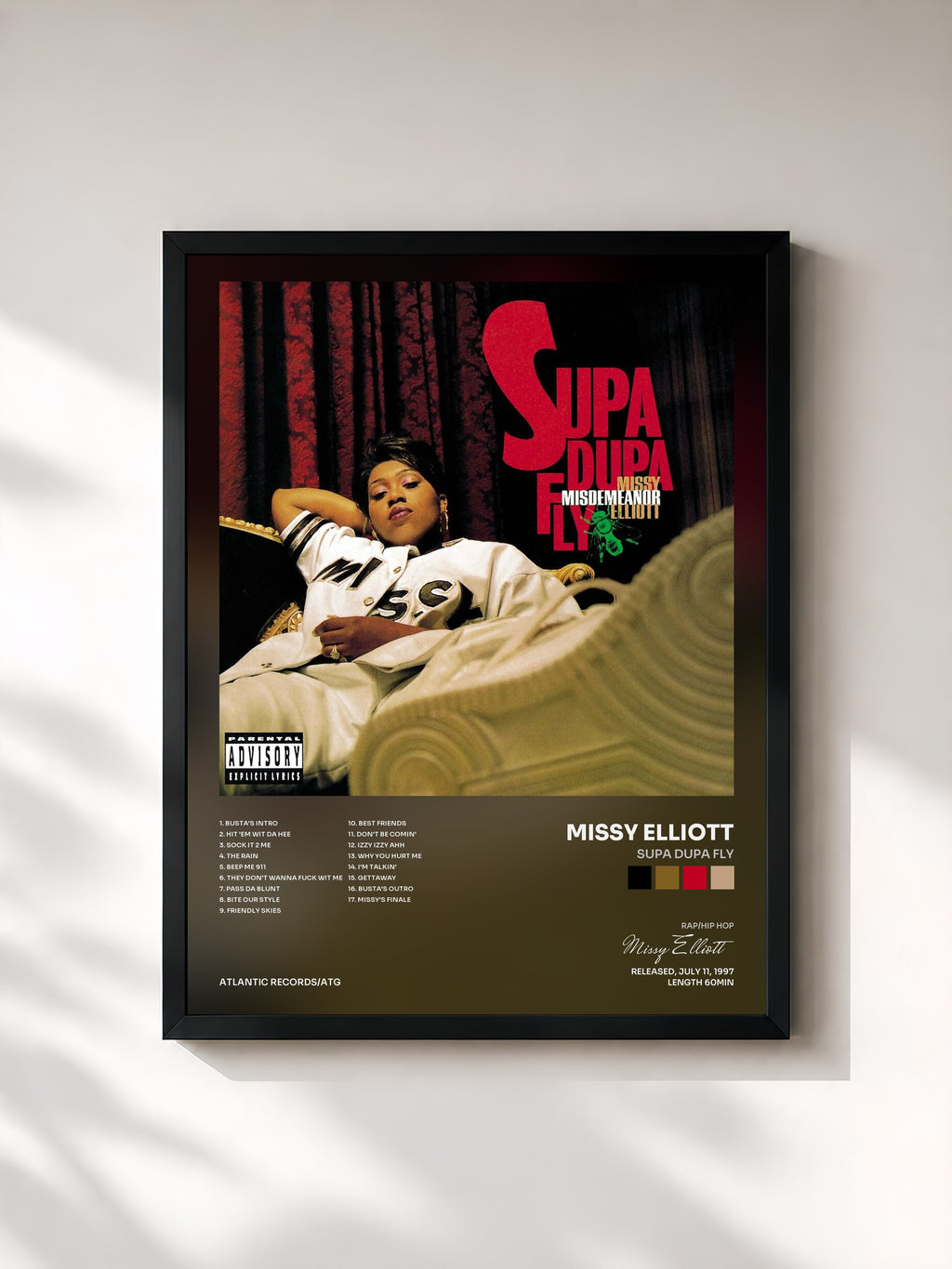 #noir Tableau de l'album Supa Dupa Fly de Missy Elliott, cadre noir, imprimé et encadré en France