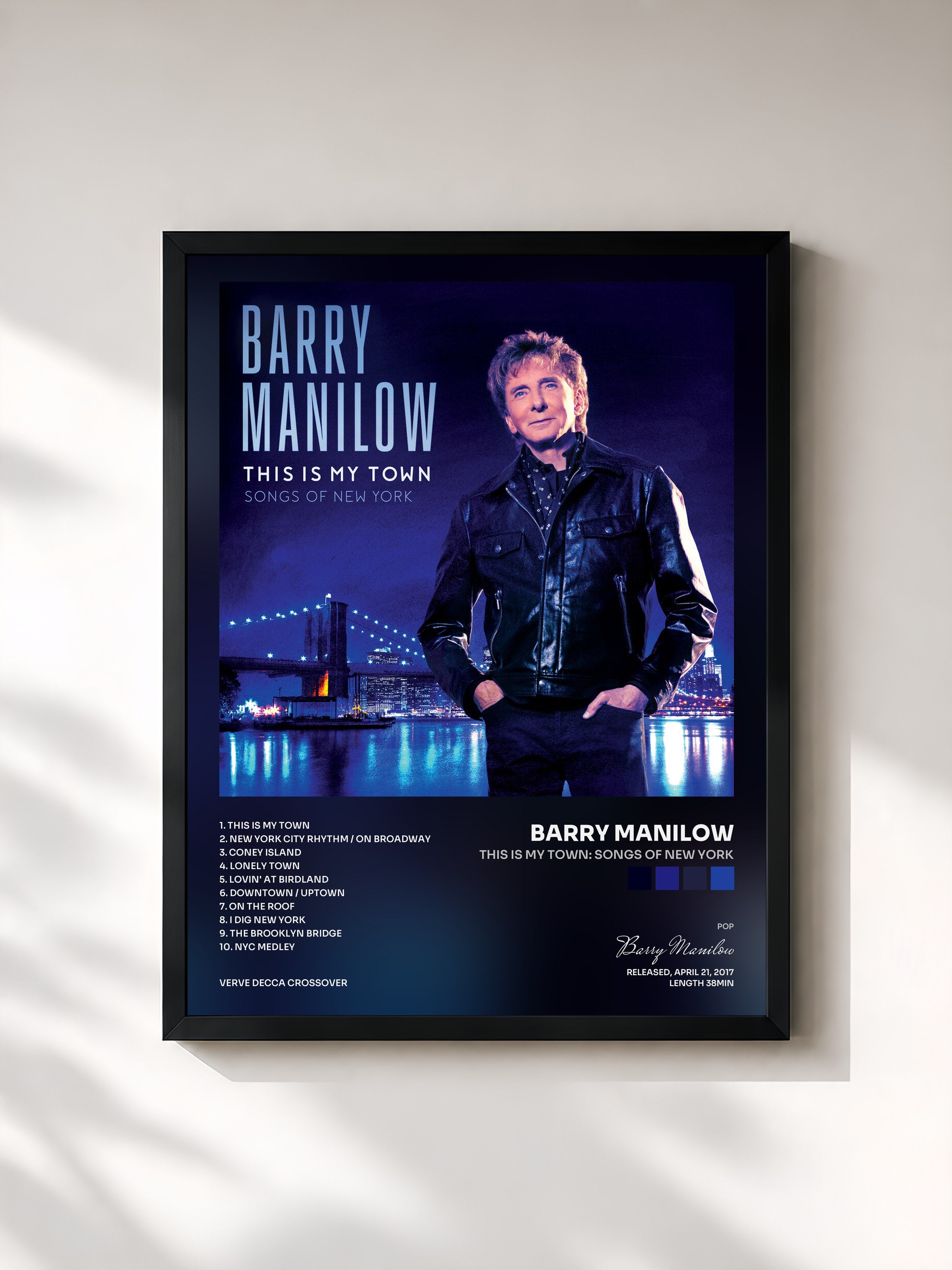 #noir Tableau de l'album This Is My Town: Songs Of New York de Barry Manilow, cadre noir, imprimé et encadré en France