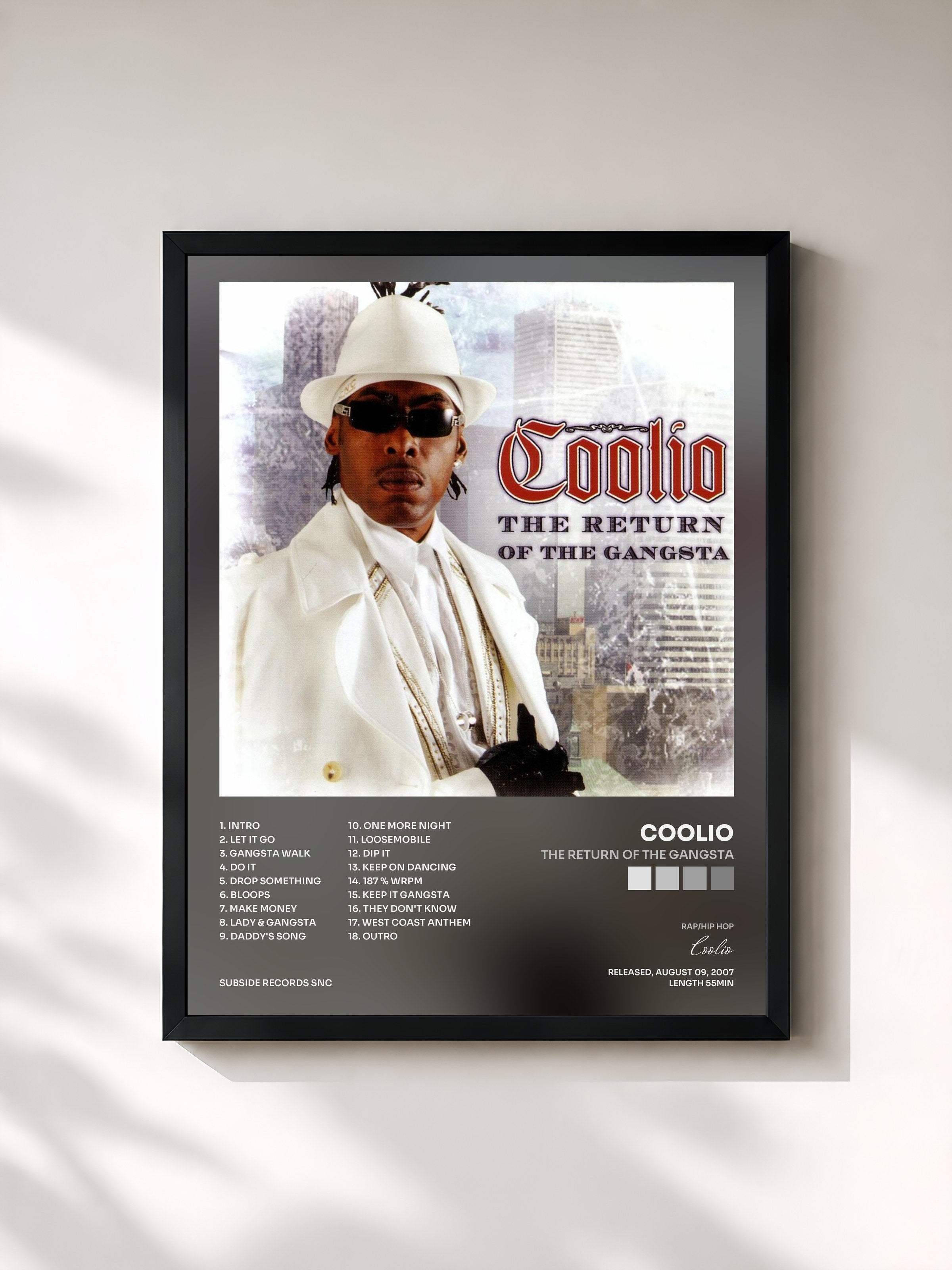 #noir Tableau de l'album The Return Of The Gangsta de Coolio, cadre noir, imprimé et encadré en France