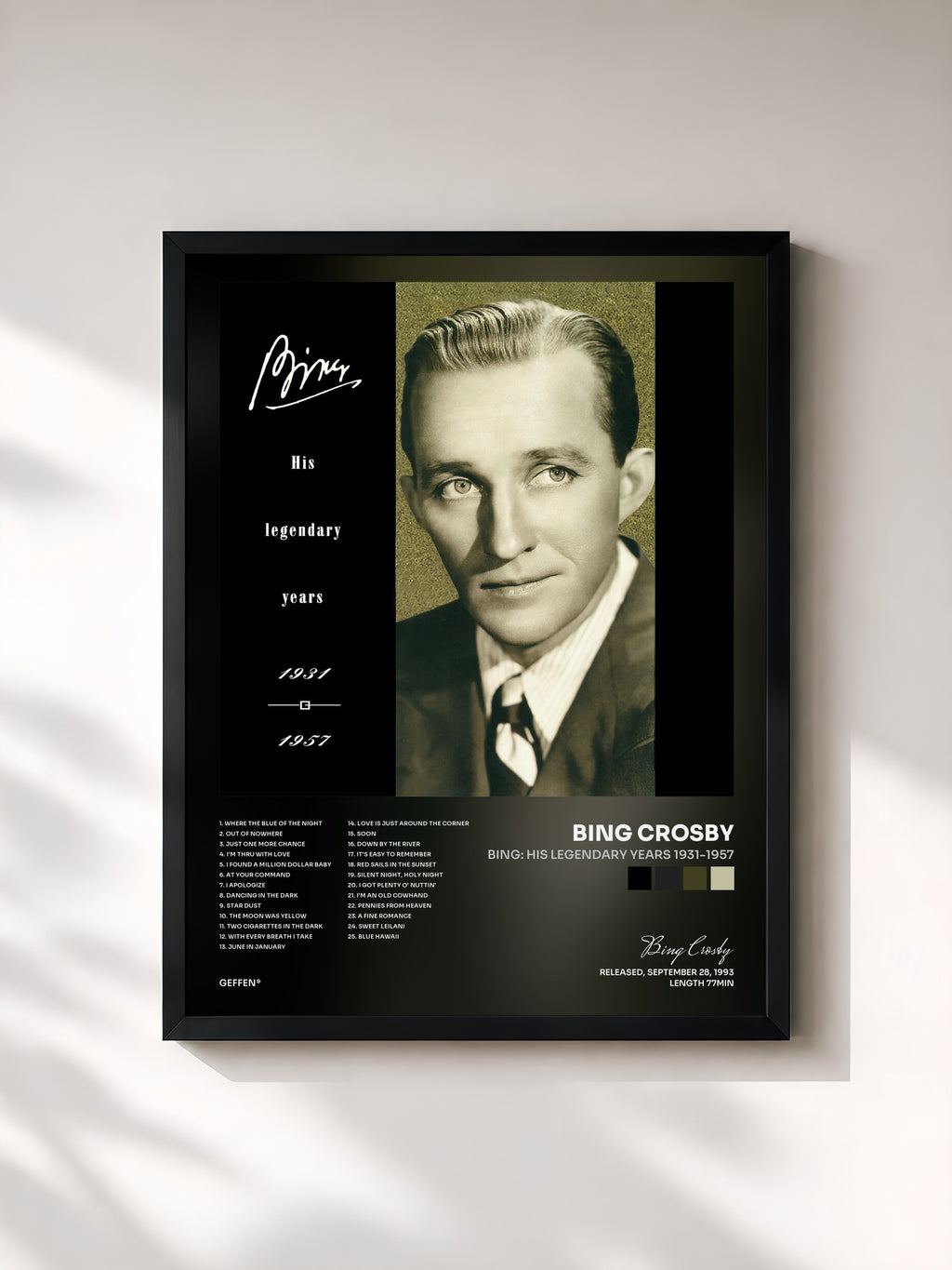 #noir Tableau de l'album Bing: His Legendary Years 1931-1957 de Bing Crosby, cadre noir, imprimé et encadré en France
