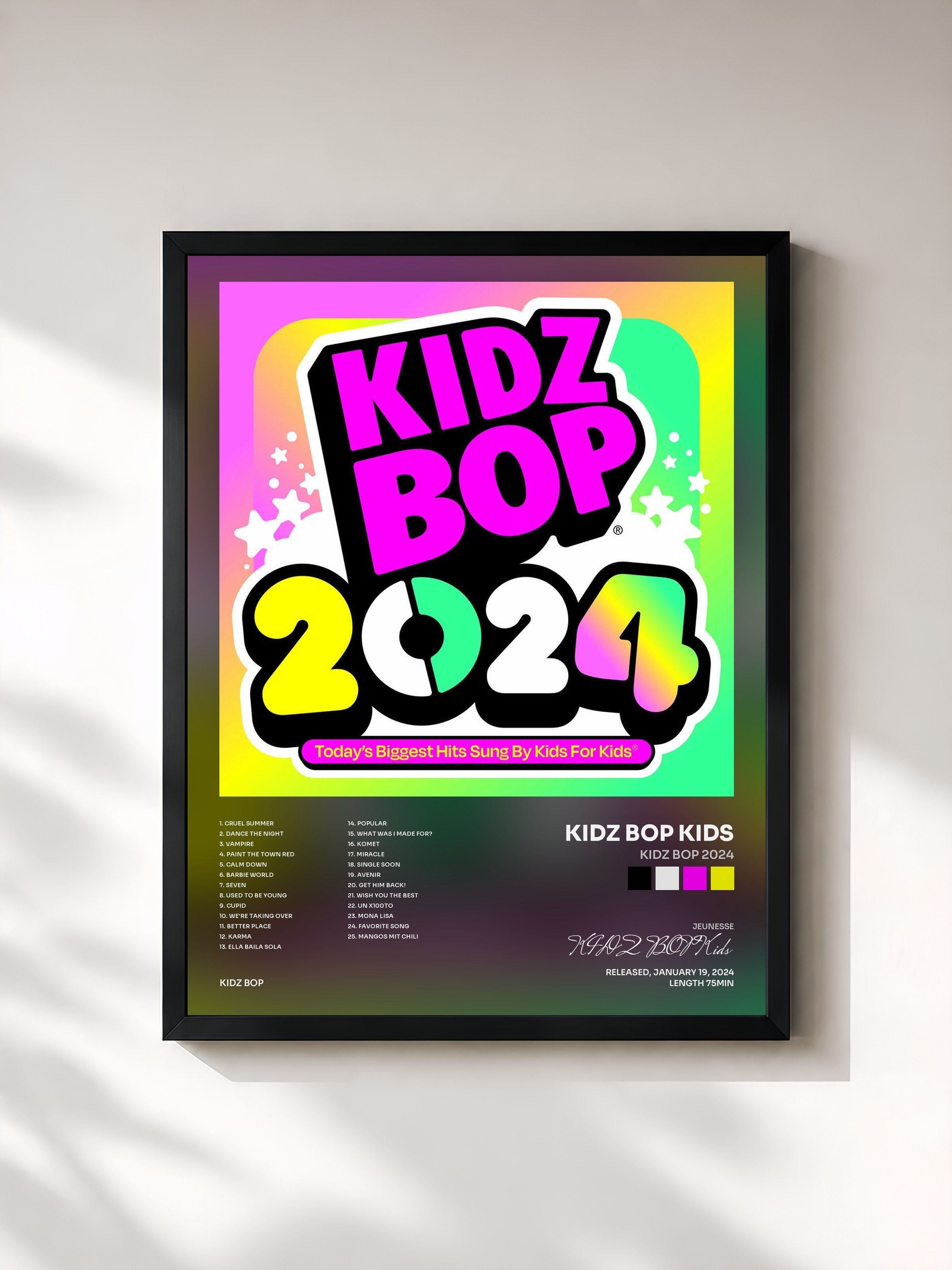 #noir Tableau de l'album KIDZ BOP 2024 de KIDZ BOP Kids, cadre noir, imprimé et encadré en France