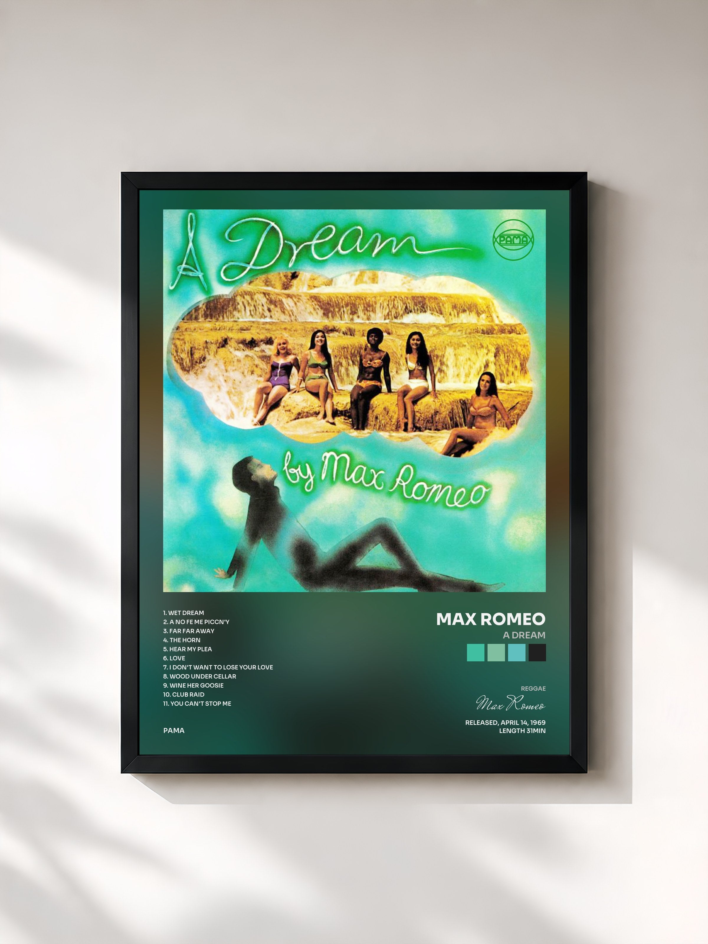 #noir Tableau de l'album A Dream de Max Romeo, cadre noir, imprimé et encadré en France