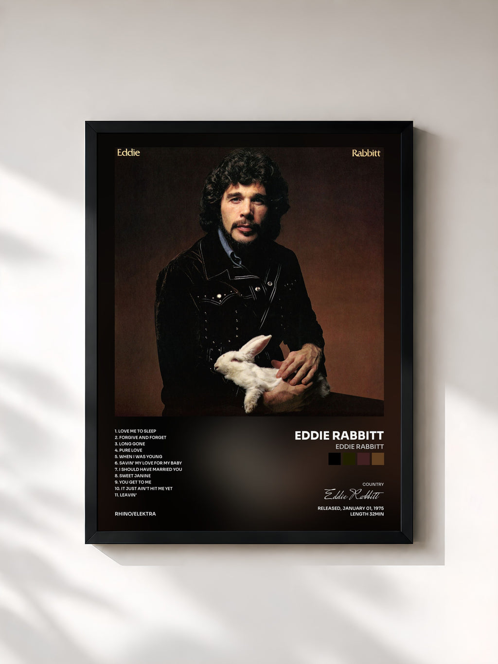 #noir Tableau de l'album Eddie Rabbitt de Eddie Rabbitt, cadre noir, imprimé et encadré en France