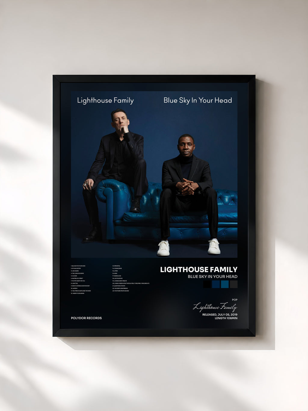 #noir Tableau de l'album Blue Sky In Your Head de Lighthouse Family, cadre noir, imprimé et encadré en France