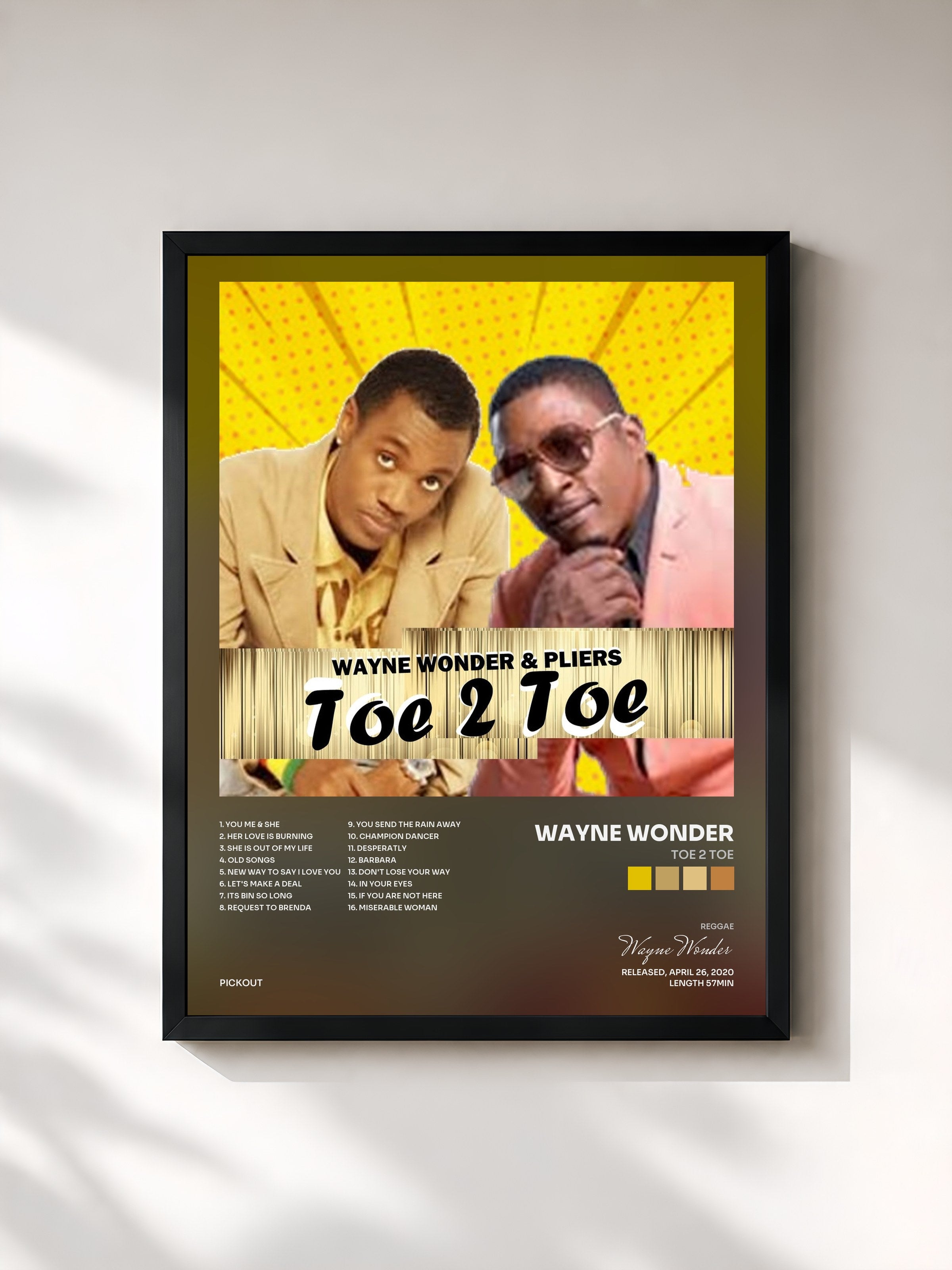 #noir Tableau de l'album Toe 2 Toe de Wayne Wonder, cadre noir, imprimé et encadré en France