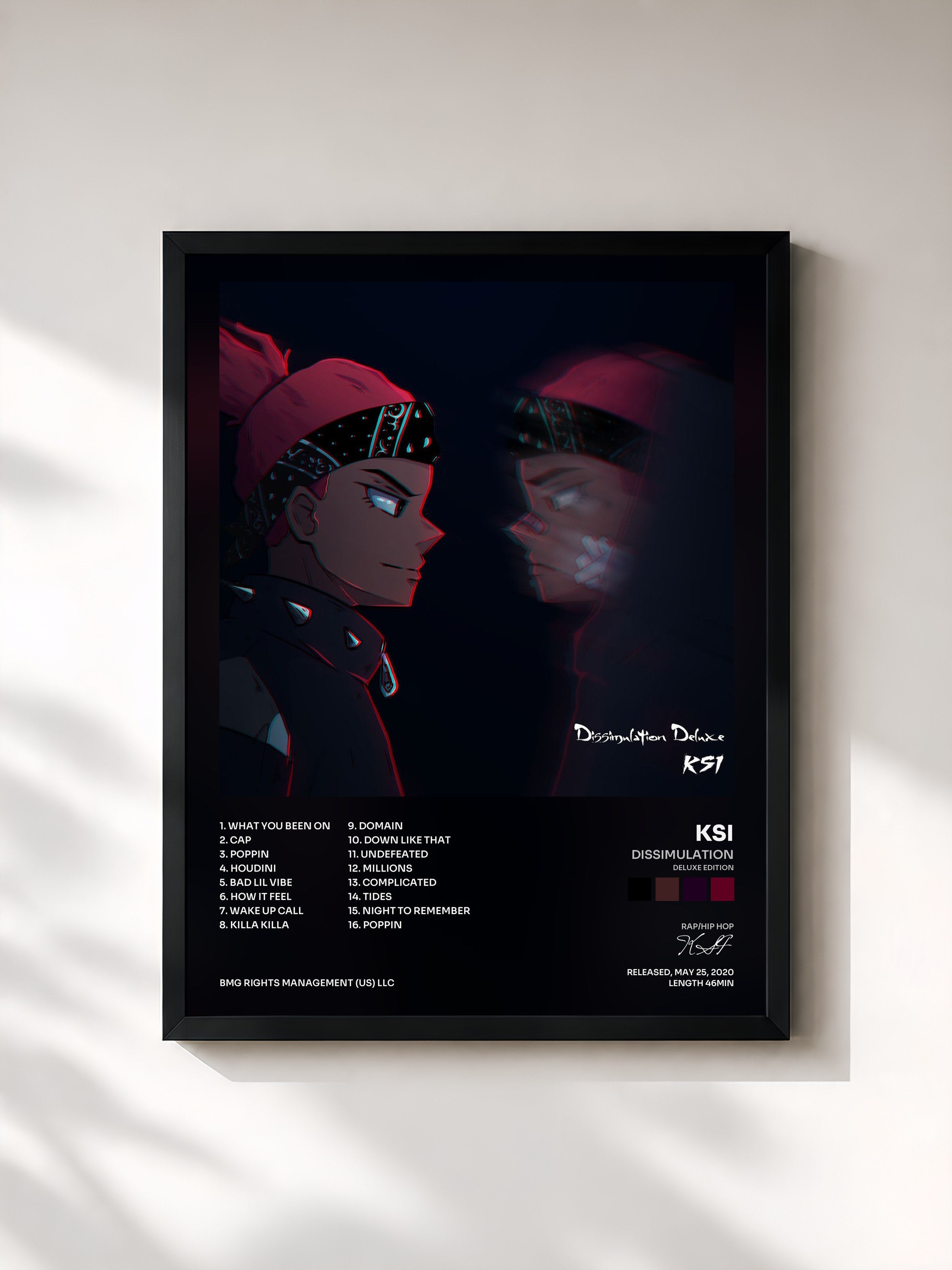 #noir Tableau de l'album Dissimulation (Deluxe Edition) de KSI, cadre noir, imprimé et encadré en France