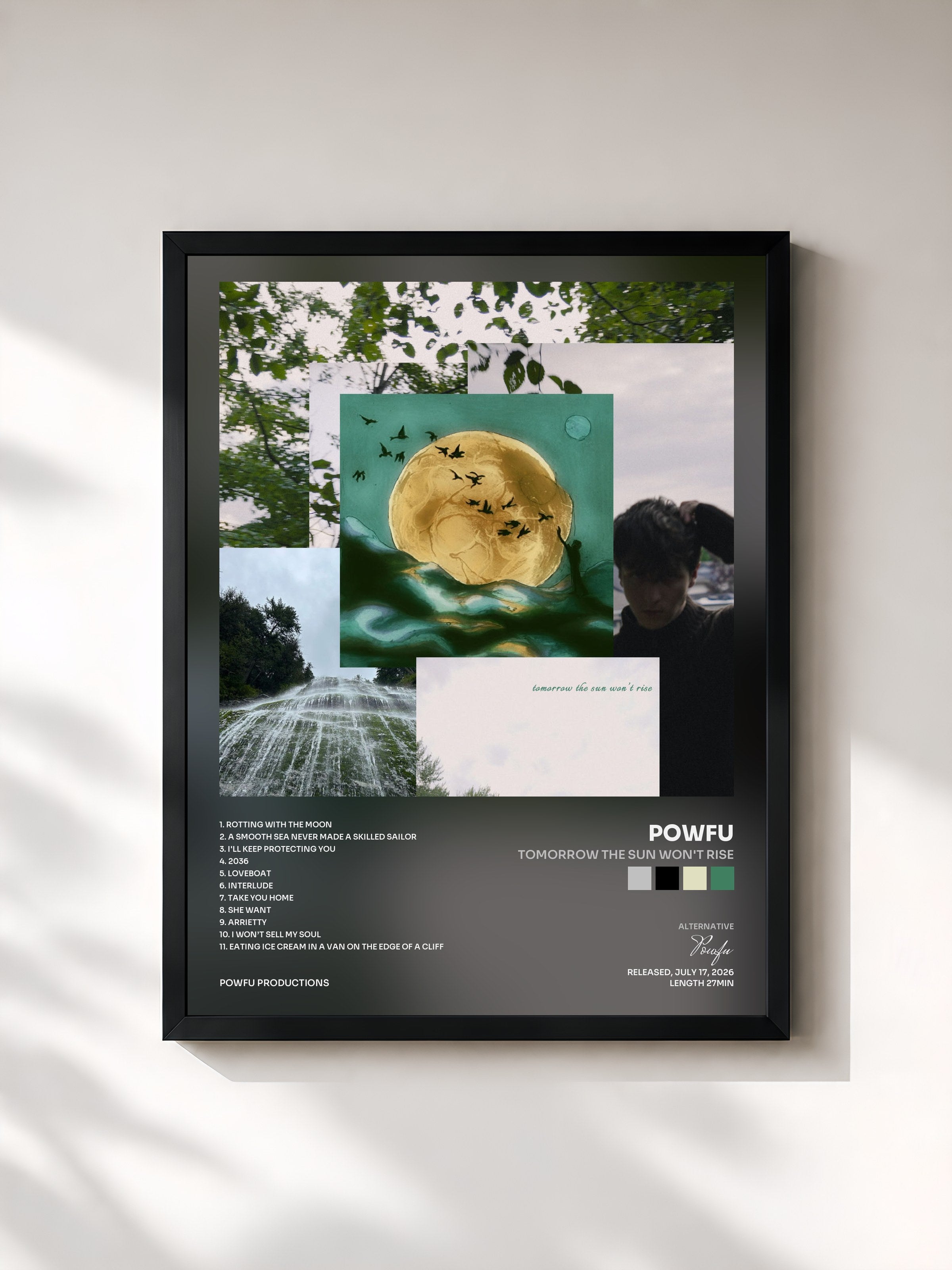 #noir Tableau de l'album Tomorrow the sun won't rise de Powfu, cadre noir, imprimé et encadré en France