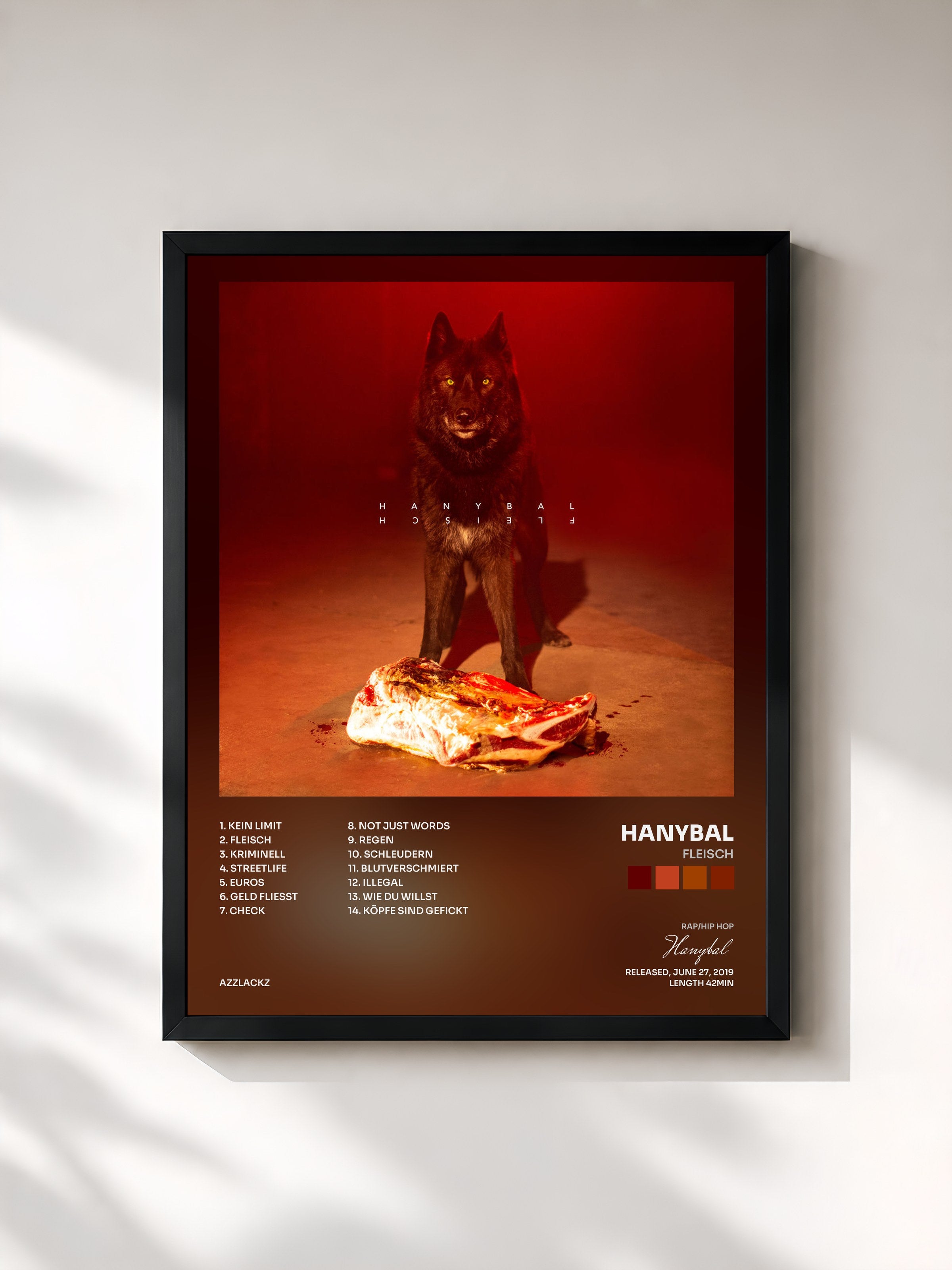 #noir Tableau de l'album FLEISCH de Hanybal, cadre noir, imprimé et encadré en France