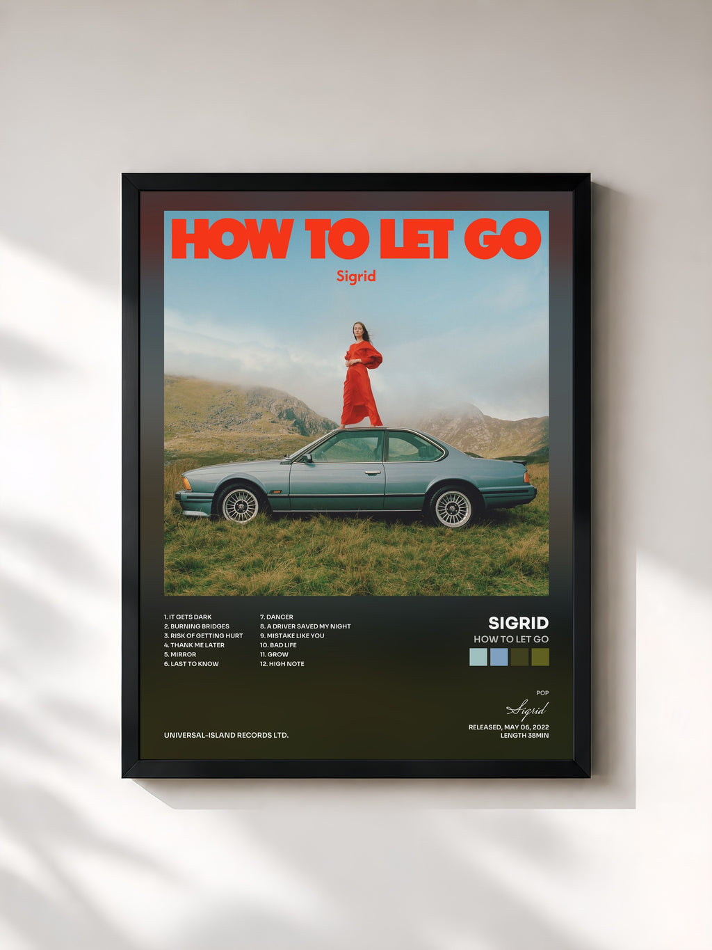 #noir Tableau de l'album How To Let Go de Sigrid, cadre noir, imprimé et encadré en France
