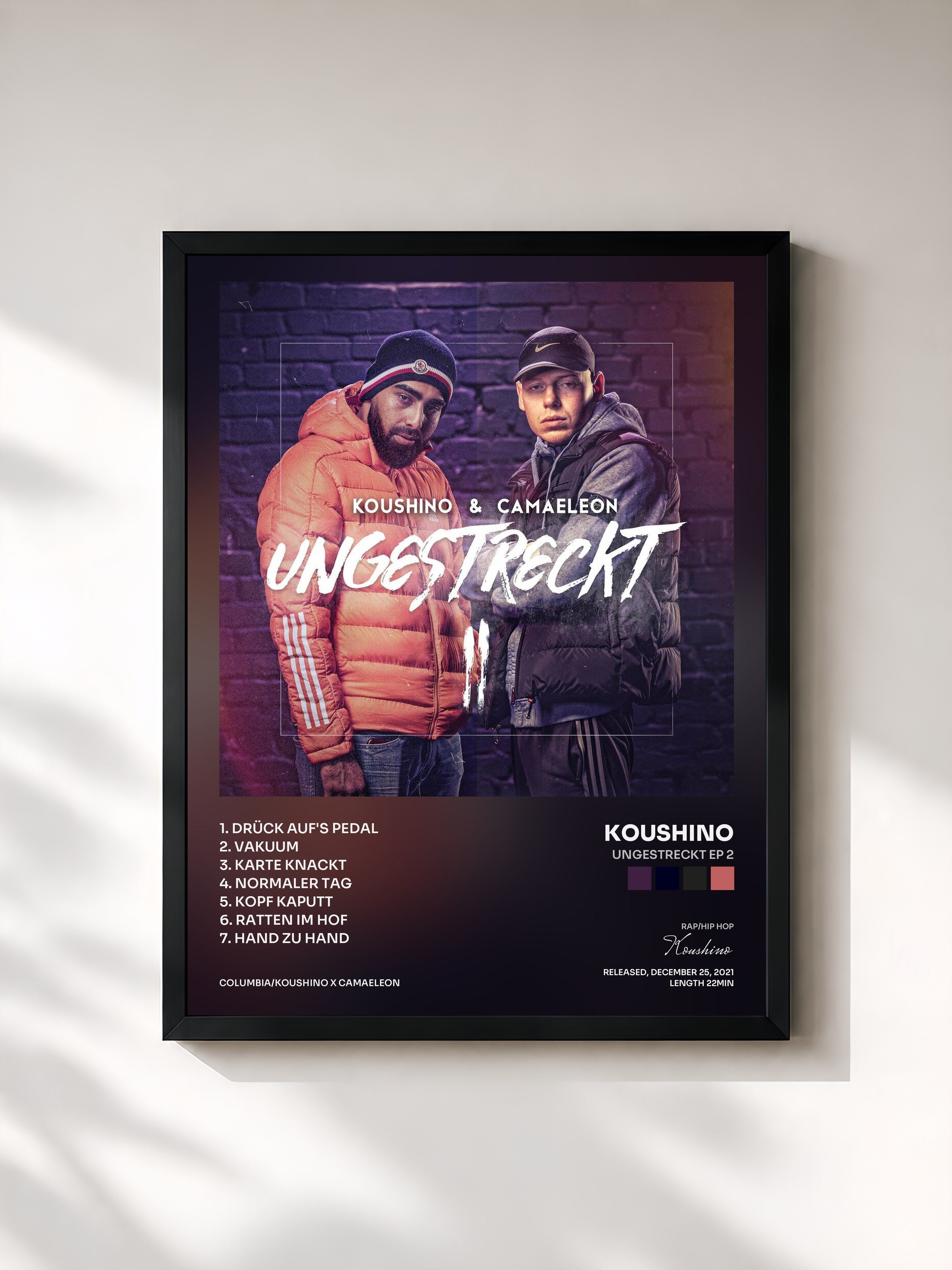 #noir Tableau de l'album Ungestreckt EP 2 de Koushino, cadre noir, imprimé et encadré en France