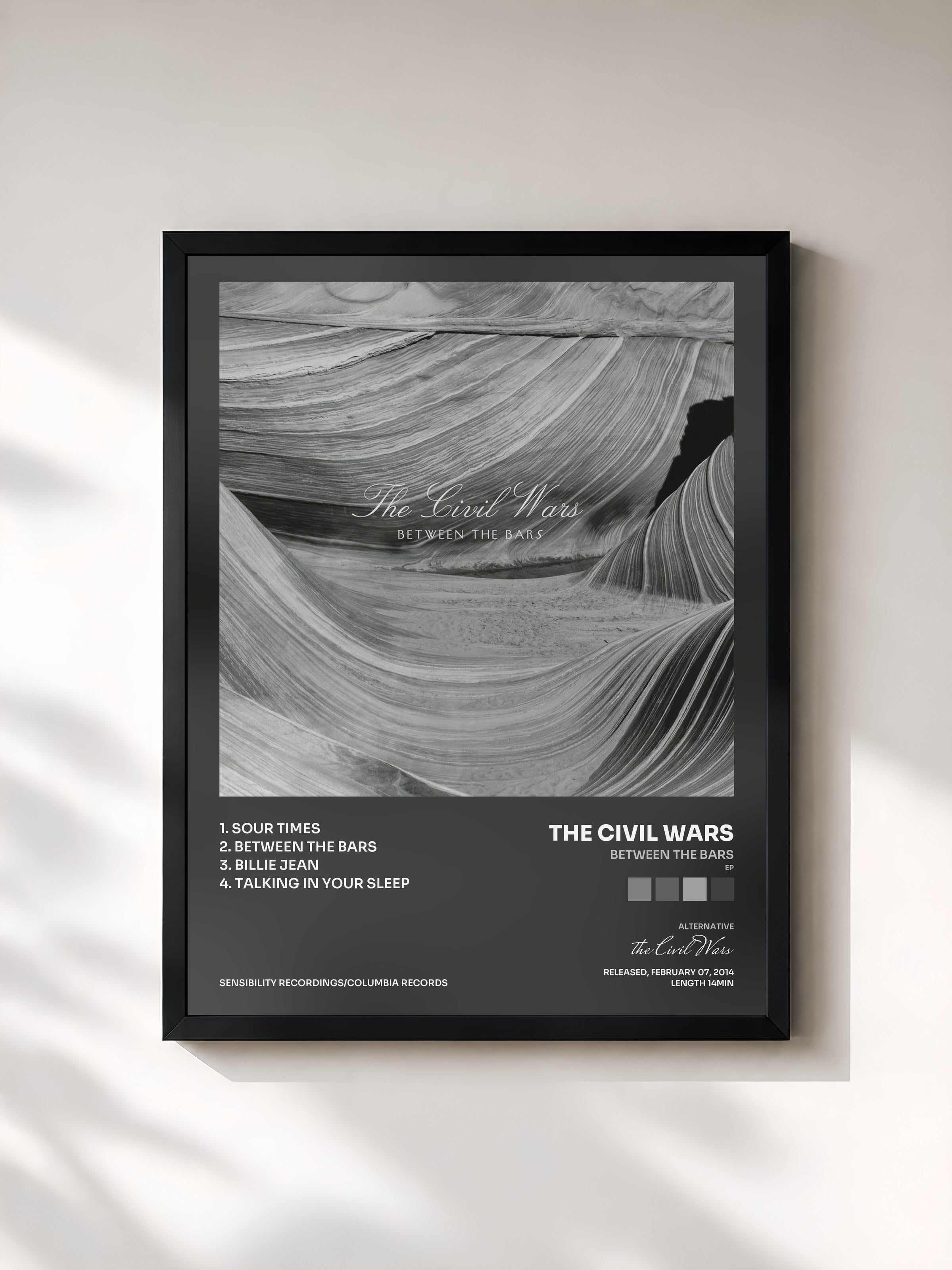 #noir Tableau de l'album Between The Bars (EP) de the Civil Wars, cadre noir, imprimé et encadré en France