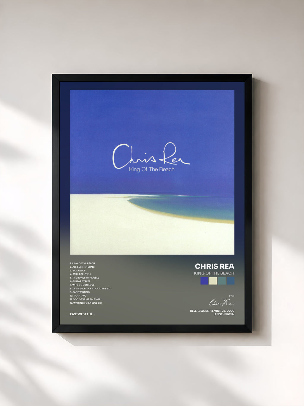 #noir Tableau de l'album King of the Beach de Chris Rea, cadre noir, imprimé et encadré en France